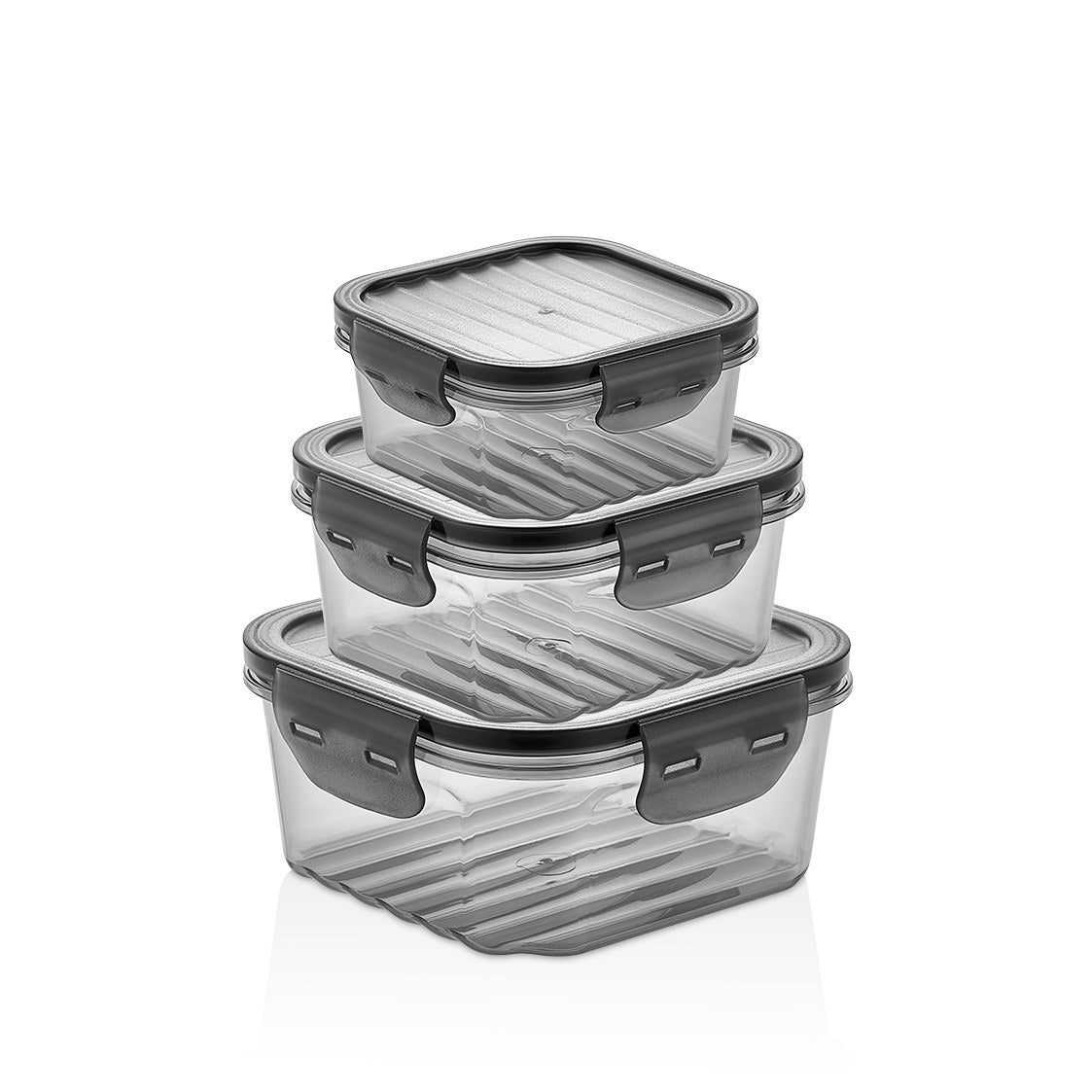 Conjunto de caixas de arrumação – 7 x 17 x 17 cm, 6.5 x 13.5 x 13.5 cm, 5 x 11 x 11 cm – Transparente – Plástico