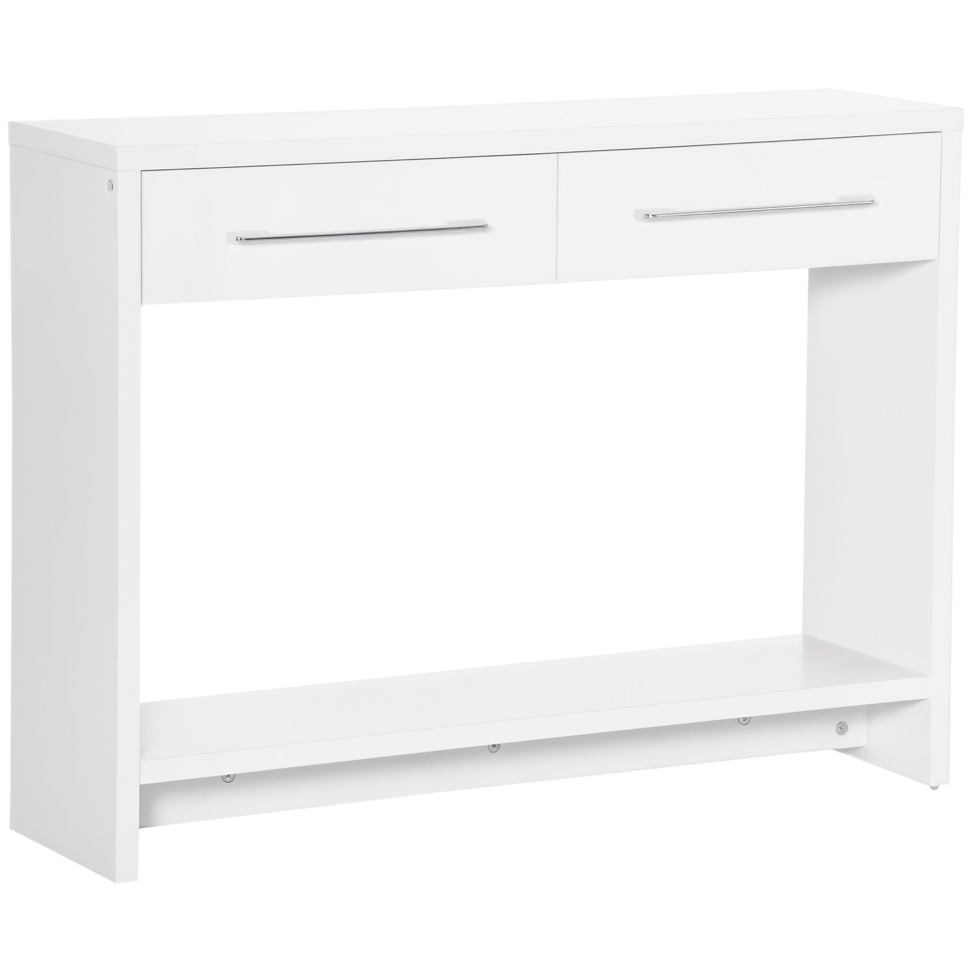 Mesa Consola com 2 Gavetas e Prateleira de Armazenamento - 101,6x28x76,2 cm - Branco