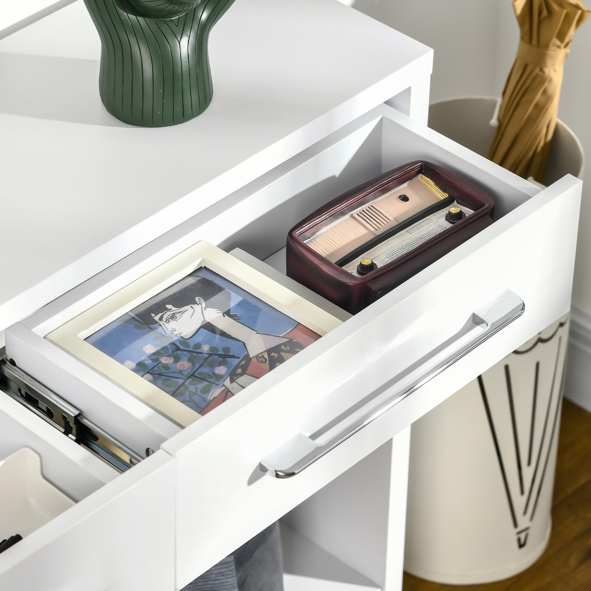 Mesa Consola com 2 Gavetas e Prateleira de Armazenamento - 101,6x28x76,2 cm - Branco