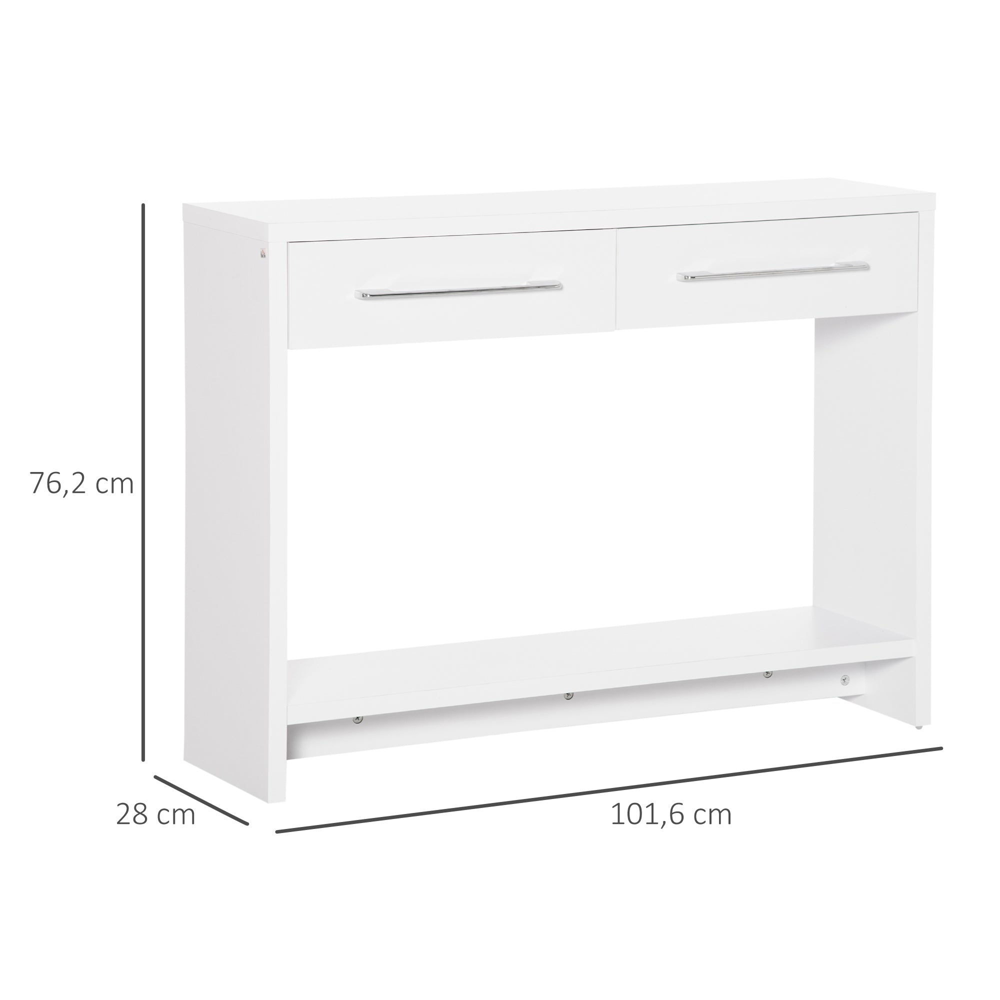Mesa Consola com 2 Gavetas e Prateleira de Armazenamento - 101,6x28x76,2 cm - Branco