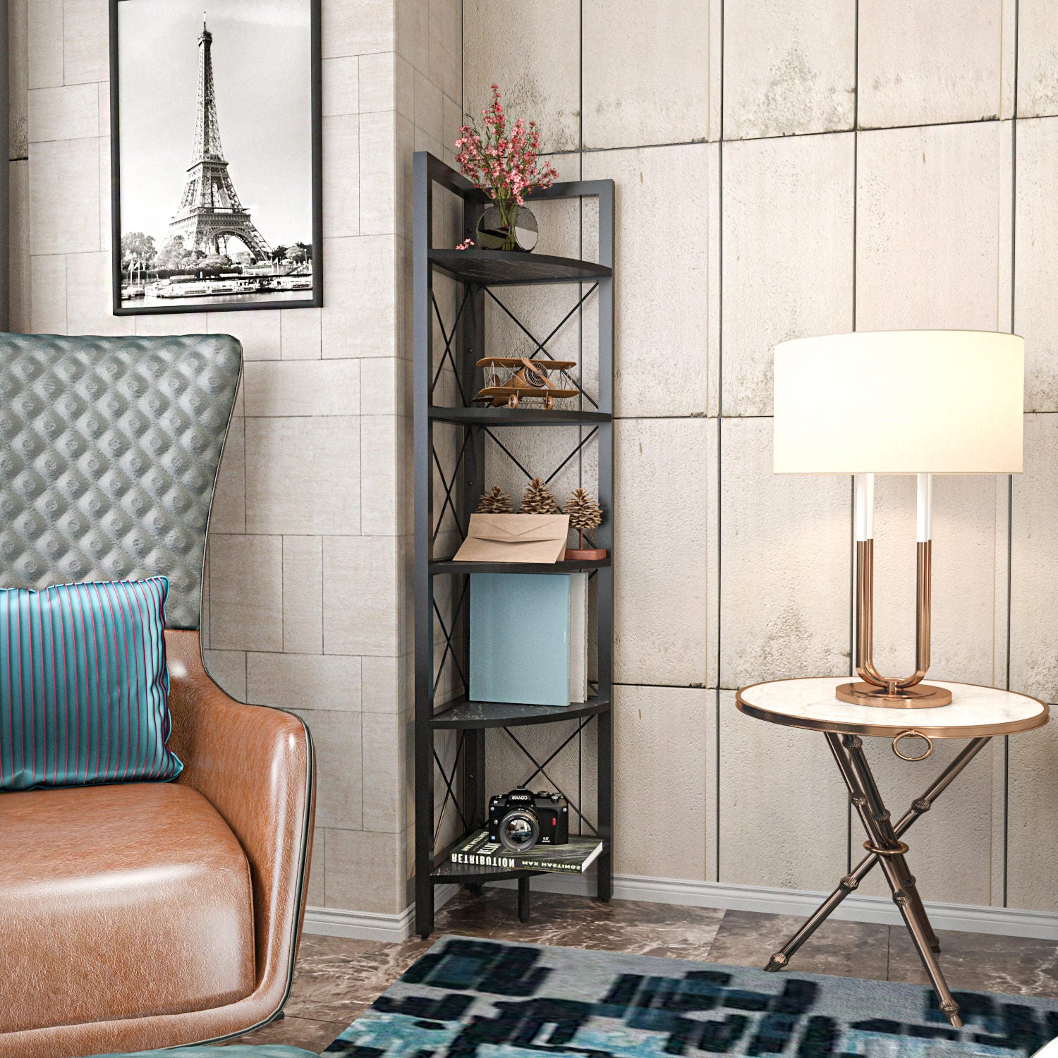 Estante Industrial Moderna, Preta, 160 cm de Altura | Painel de Partículas 100% Revestido em Melamina, 18 mm de Espessura | Armazenamento Elegante para Casa e Escritório
