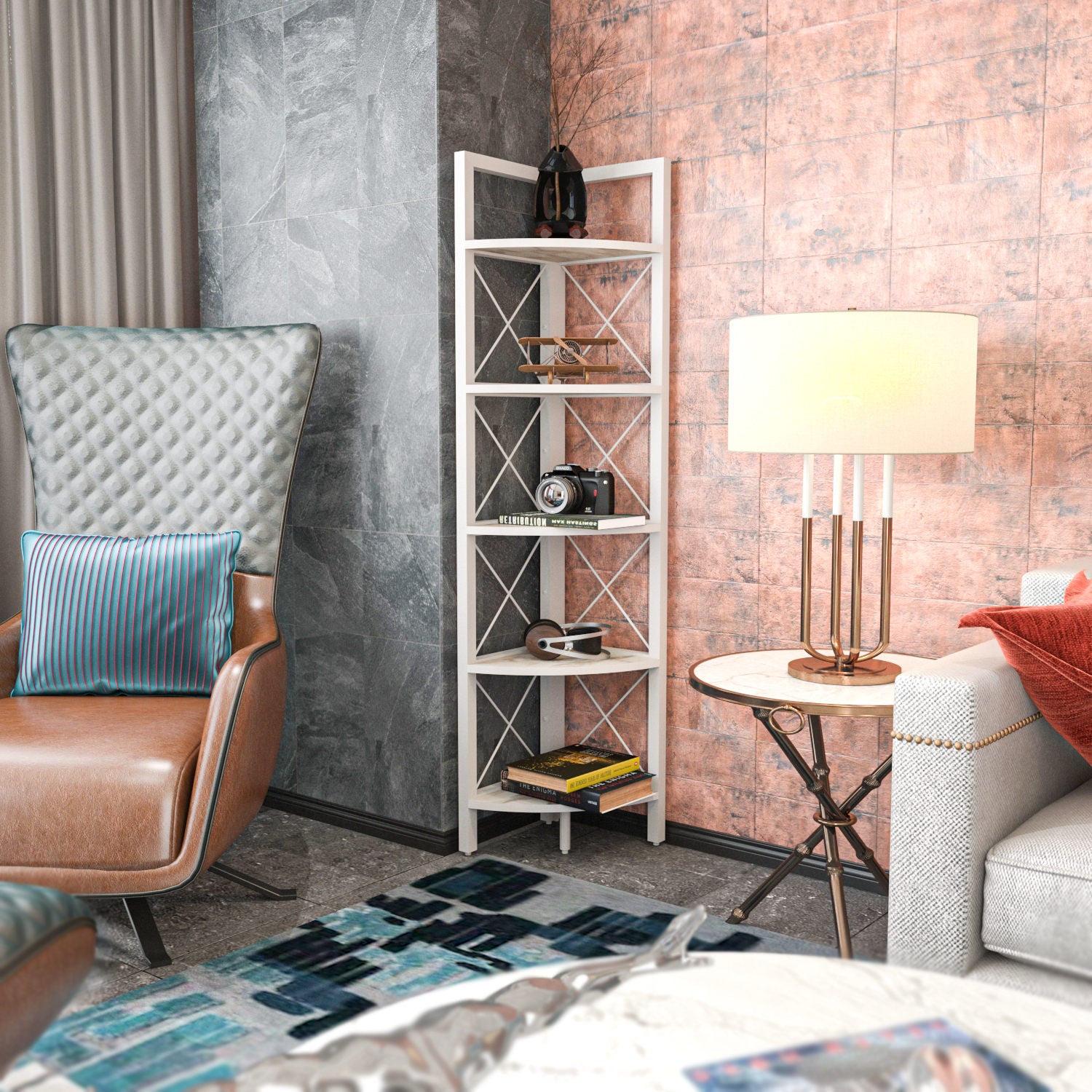 Estante branca moderna, 160 cm de altura, 30,5 cm de largura, 33 cm de profundidade | Painel de partículas 100% revestido de melamina, 18 mm de espessura | Armazenamento elegante para casa e escritório