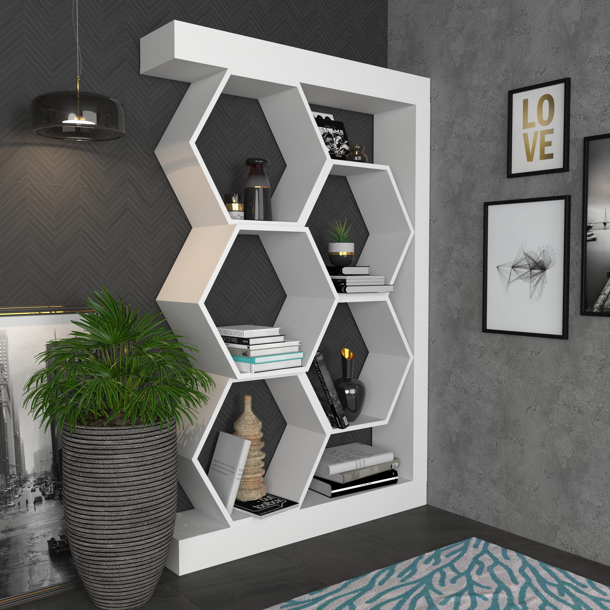Estante branca moderna, 90 x 24,6 x 140 cm | Painel de partículas 100% revestido em melamina, 18 mm de espessura | Solução de armazenamento elegante para casa e escritório