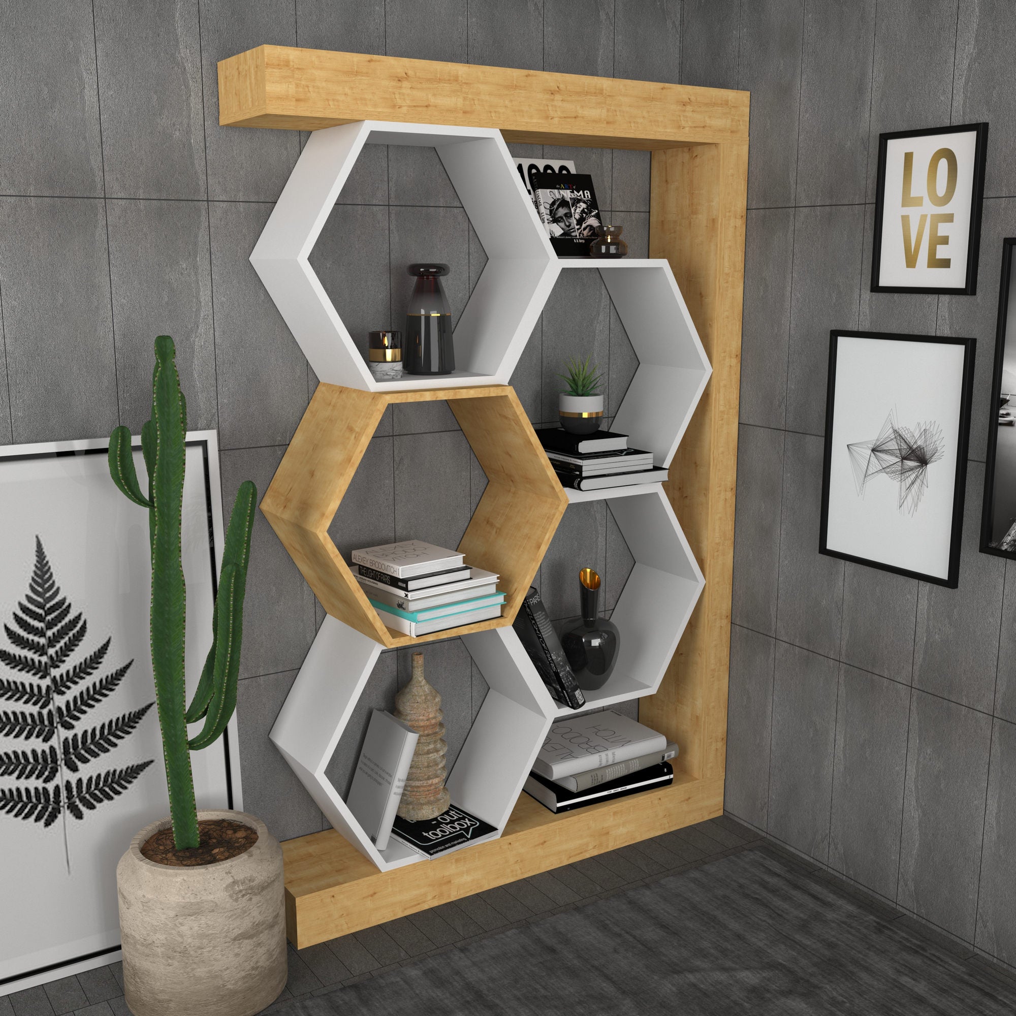 Estante moderna em carvalho e branco, 90 x 24,6 x 140 cm | Painel de partículas 100% revestido em melamina, 18 mm de espessura | Armazenamento elegante para casa e escritório