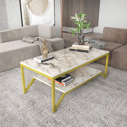 Mesa de Centro Moderna Glamour, Dourada e Branca, 120 x 60 x 45,8 cm | Painel de Partículas 100% Revestido em Melamina, 18 mm de Espessura | Elegante e Funcional para Espaços de Convivência