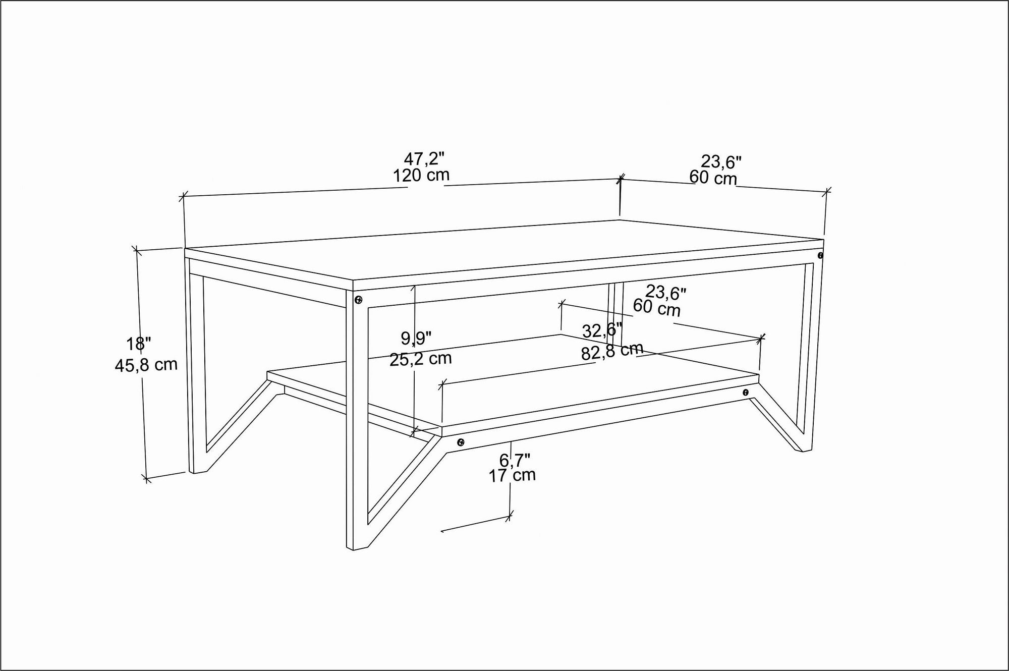 Mesa de Centro Moderna Glamour, Dourada e Branca, 120 x 60 x 45,8 cm | Painel de Partículas 100% Revestido em Melamina, 18 mm de Espessura | Elegante e Funcional para Espaços de Convivência