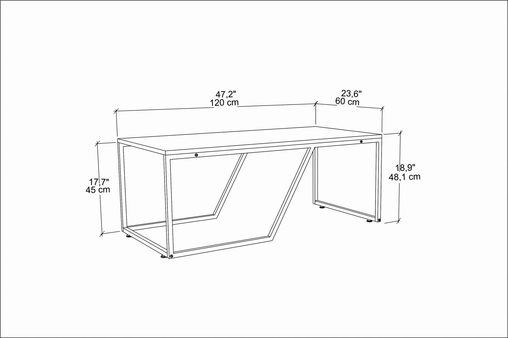 Mesa de Centro Moderna, Branca e Dourada, 120 x 60 x 48 cm | Painel de Partículas 100% Revestido em Melamina, 18 mm de Espessura | Design Glamouroso para Espaços de Convivência Elegantes
