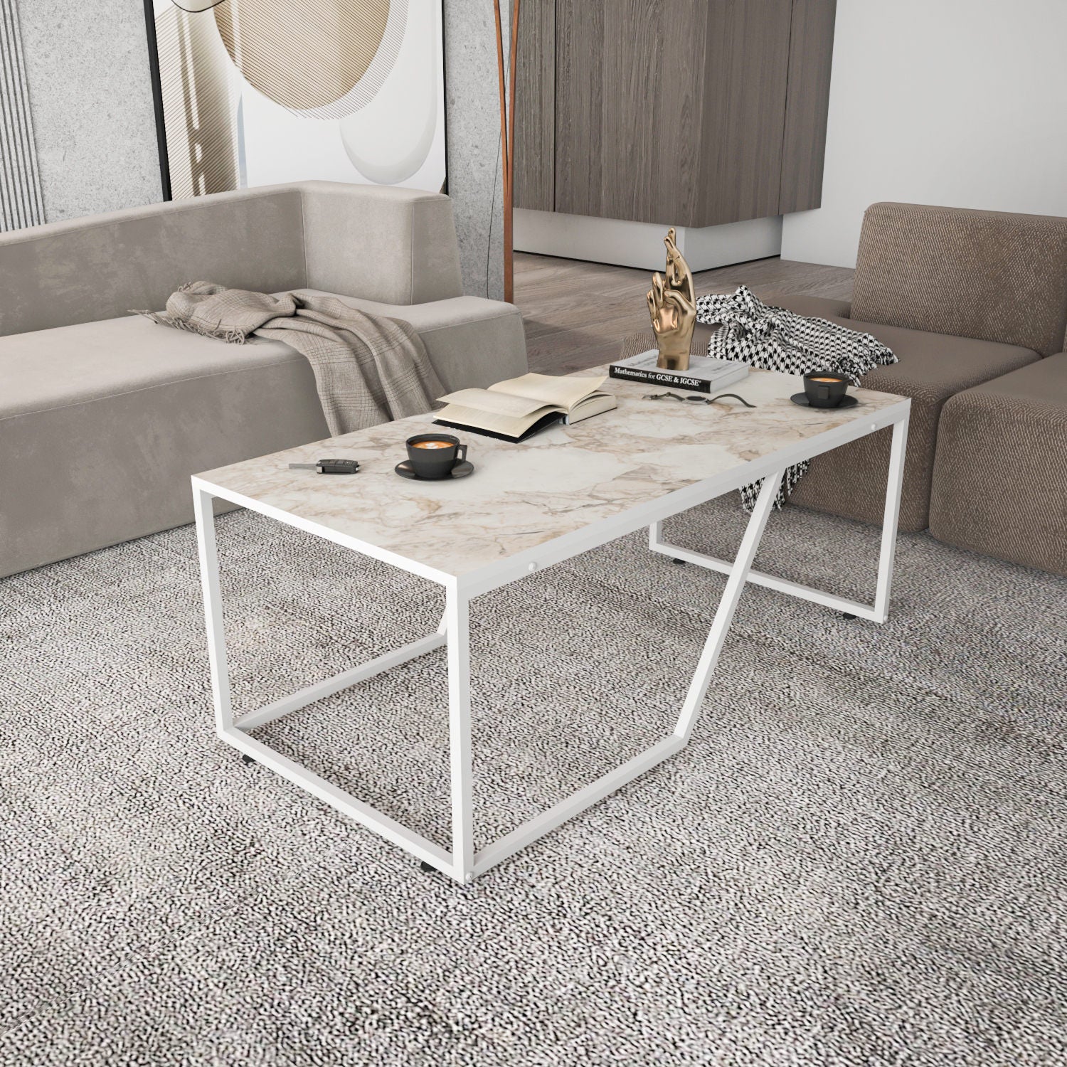 Mesa de Centro Branca Moderna, 120 x 60 x 48 cm | Painel de Partículas 100% Revestido em Melamina, 18 mm de Espessura | Design Elegante e Funcional para Espaços de Vida Contemporâneos