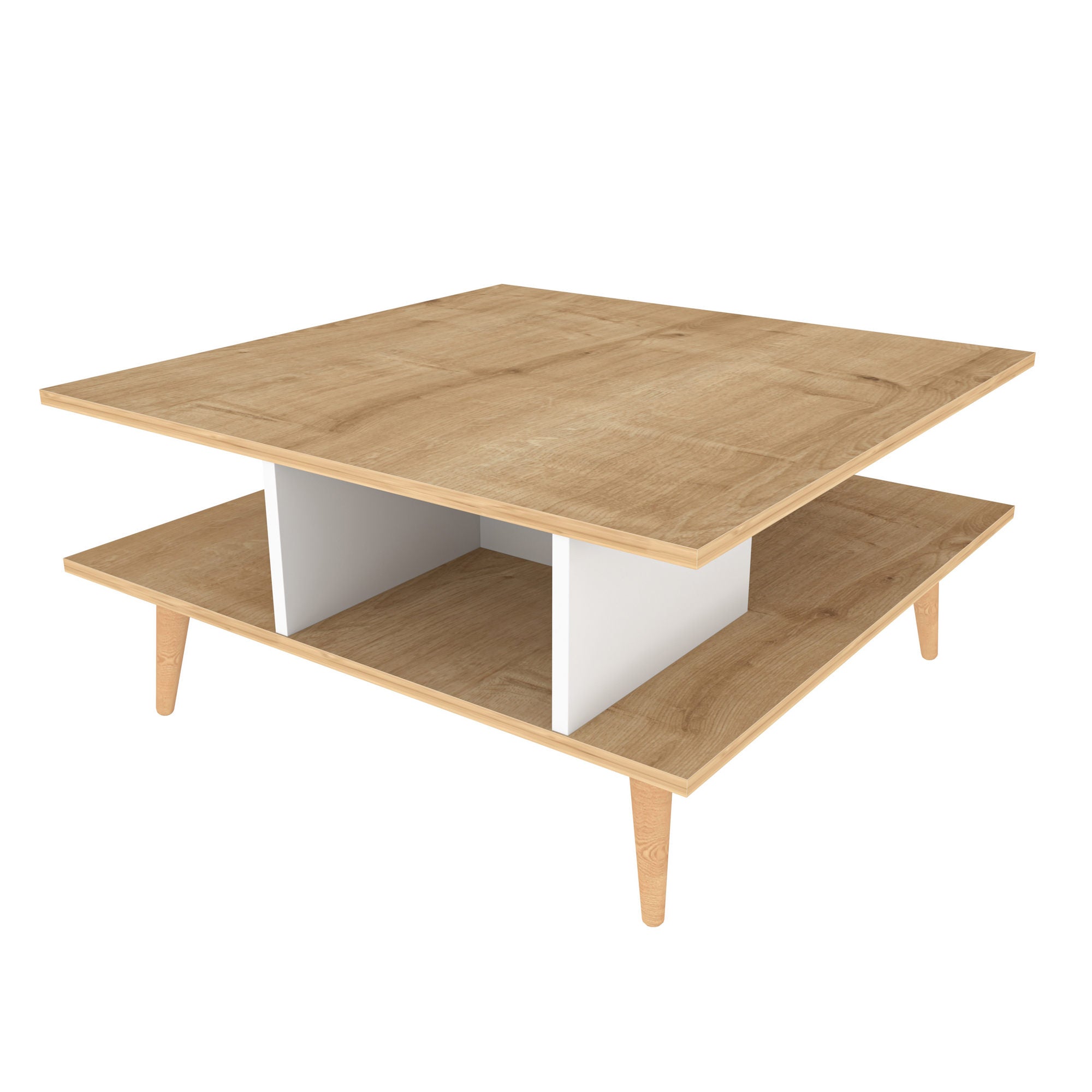 Mesa de Centro Moderna, Carvalho e Branco, 89 x 89 x 44 cm | Painel de Partículas 100% Revestido em Melamina, 18 mm de Espessura | Elegante e Funcional para Qualquer Espaço