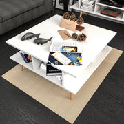 Mesa de Centro Branca Moderna, 89 x 89 x 44 cm | Painel de Partículas 100% Revestido em Melamina, 18 mm de Espessura | Design Elegante e Funcional para Qualquer Espaço