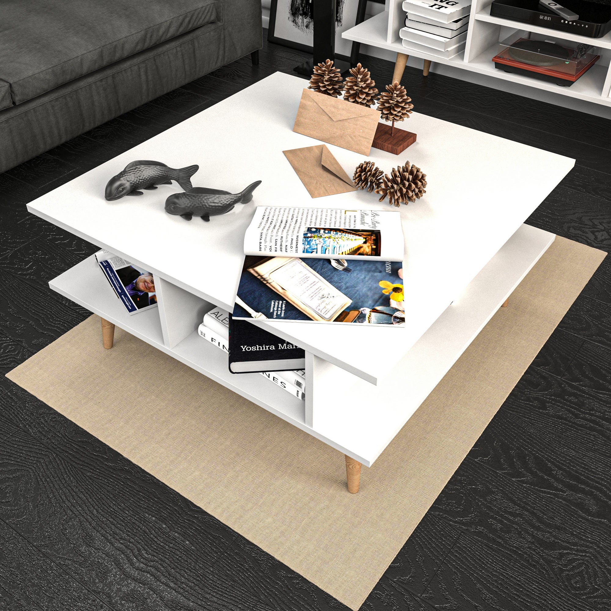 Mesa de Centro Branca Moderna, 89 x 89 x 44 cm | Painel de Partículas 100% Revestido em Melamina, 18 mm de Espessura | Design Elegante e Funcional para Qualquer Espaço