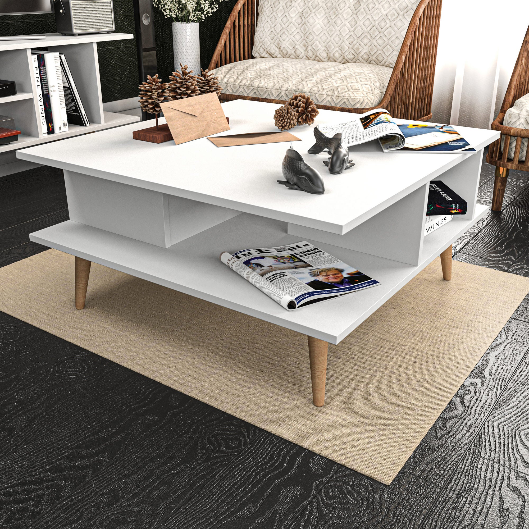 Mesa de Centro Branca Moderna, 89 x 89 x 44 cm | Painel de Partículas 100% Revestido em Melamina, 18 mm de Espessura | Design Elegante e Funcional para Qualquer Espaço