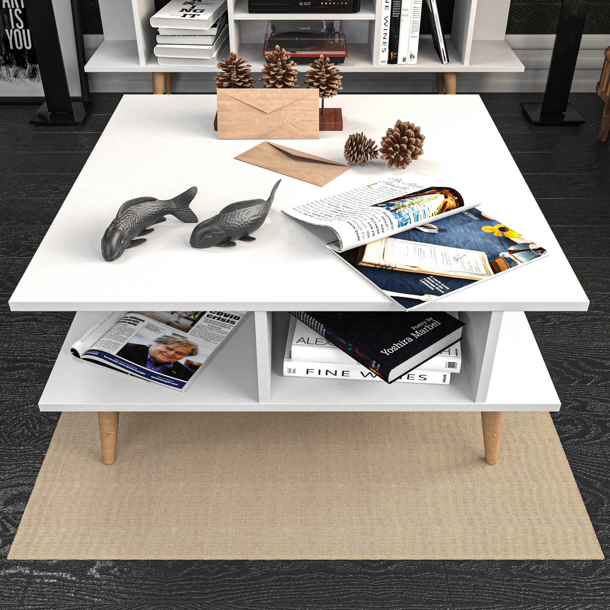 Mesa de Centro Branca Moderna, 89 x 89 x 44 cm | Painel de Partículas 100% Revestido em Melamina, 18 mm de Espessura | Design Elegante e Funcional para Qualquer Espaço