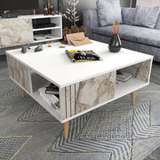 Mesa de Centro Branca Moderna, 89,6 x 89,6 x 46,5 cm | Painel de Partículas 100% Revestido em Melamina, 18 mm de Espessura | Elegante e Funcional para Qualquer Espaço