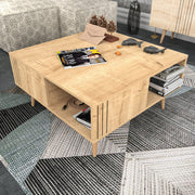 Mesa de Centro Moderna em Carvalho, 89,6 x 89,6 x 46,5 cm | Painel de Partículas 100% Revestido em Melamina, 18 mm de Espessura | Design Escandinavo para Espaços de Vida Elegantes