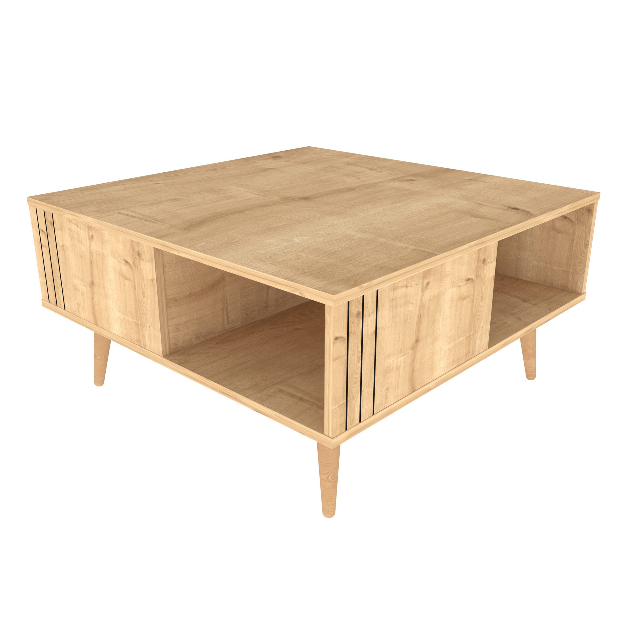 Mesa de Centro Moderna em Carvalho, 89,6 x 89,6 x 46,5 cm | Painel de Partículas 100% Revestido em Melamina, 18 mm de Espessura | Design Escandinavo para Espaços de Vida Elegantes