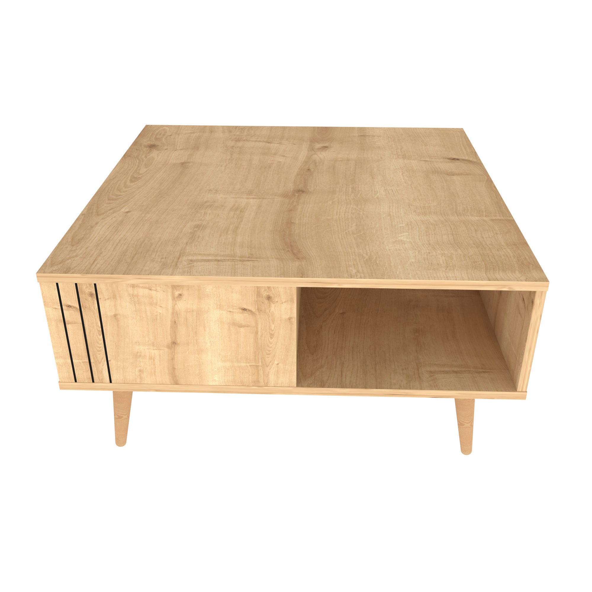 Mesa de Centro Moderna em Carvalho, 89,6 x 89,6 x 46,5 cm | Painel de Partículas 100% Revestido em Melamina, 18 mm de Espessura | Design Escandinavo para Espaços de Vida Elegantes