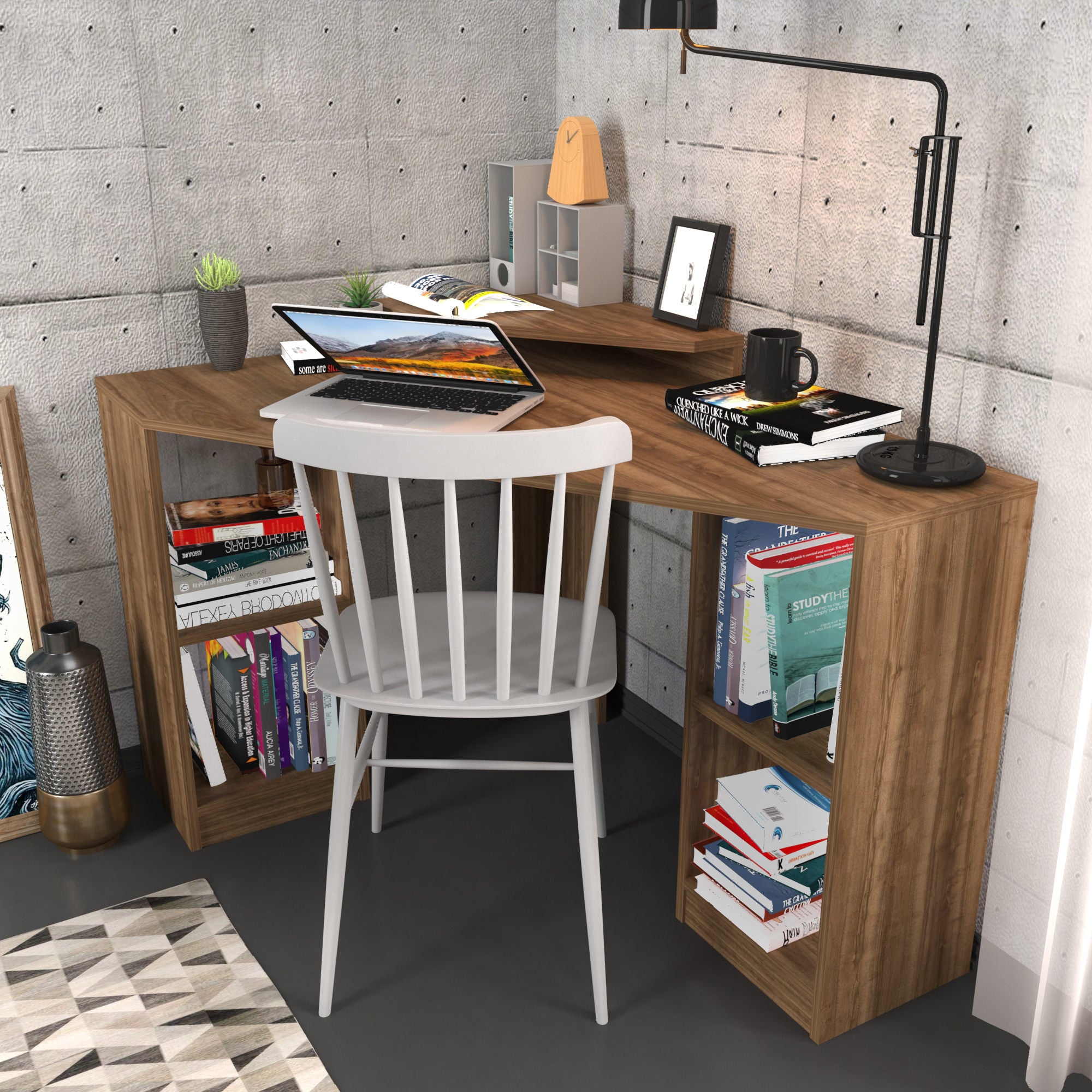 Secretária de Estudo/Escritório Moderna, Cor Nogueira, 120 x 90 x 76,8 cm | Painel de Partículas 100% Revestido em Melamina, 18 mm de Espessura | Elegante e Funcional para Escritório em Casa