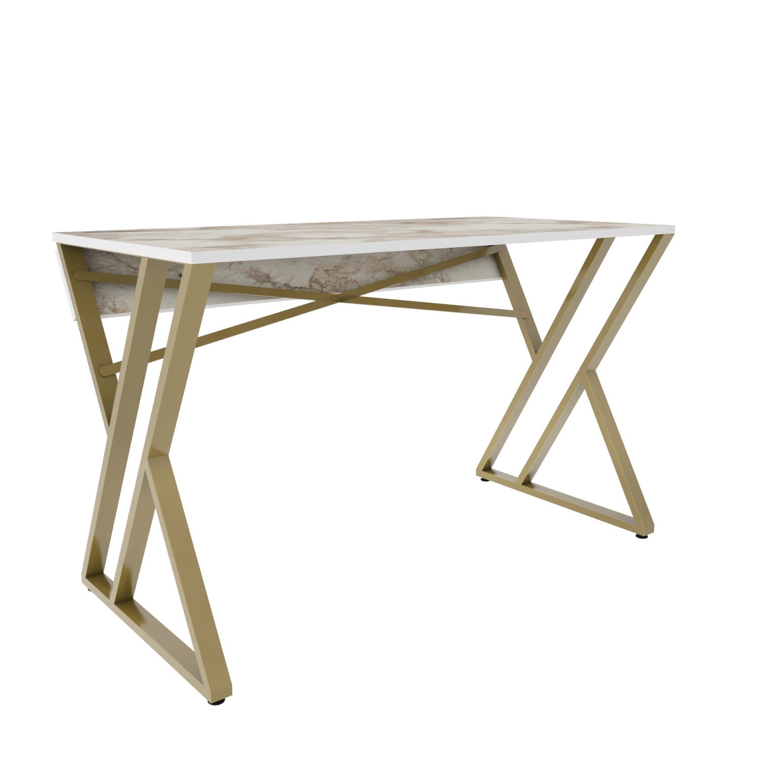 Secretária de Estudo/Escritório Moderna, Branca e Dourada, 120 x 60 x 75 cm | Painel de Partículas 100% Revestido em Melamina, 18 mm de Espessura | Design Elegante e Glamouroso para Escritório em Casa
