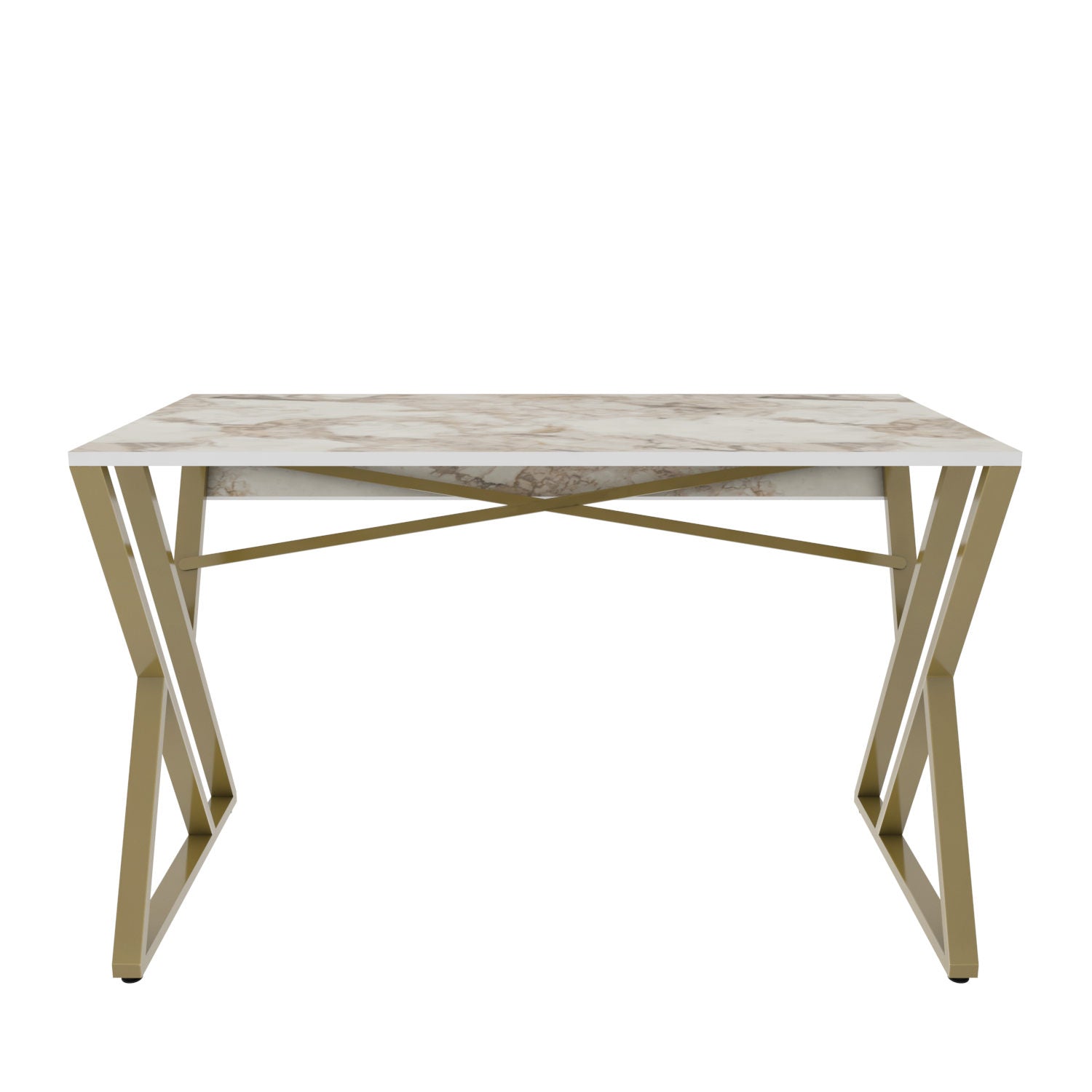 Secretária de Estudo/Escritório Moderna, Branca e Dourada, 120 x 60 x 75 cm | Painel de Partículas 100% Revestido em Melamina, 18 mm de Espessura | Design Elegante e Glamouroso para Escritório em Casa