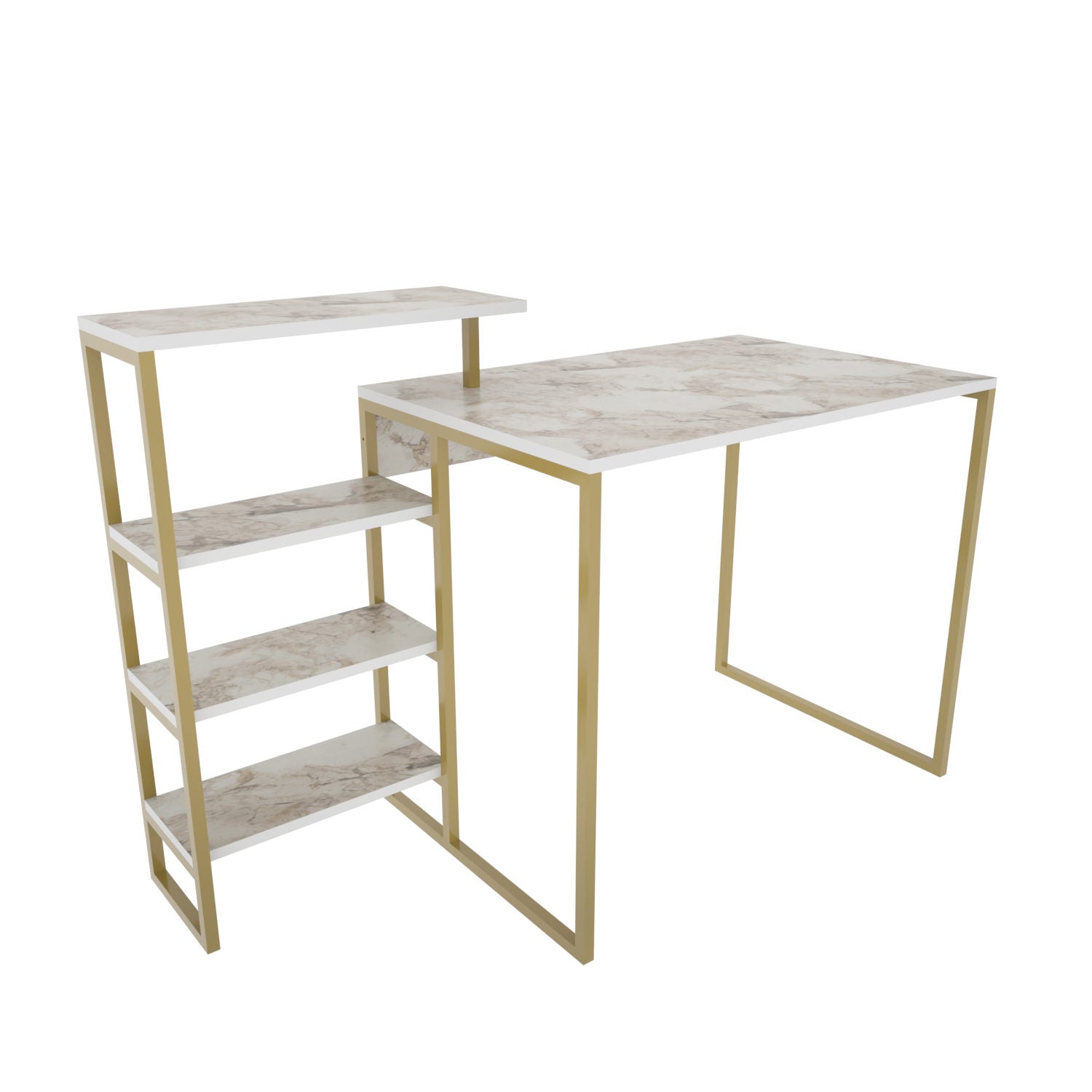 Secretária de Estudo/Escritório Moderna em Ouro, 133 cm x 60 cm x 76,8 cm | Painel de Partículas 100% Revestido em Melamina e Estrutura de Metal, 18 mm de Espessura | Design Elegante e Glamouroso para Escritório em Casa