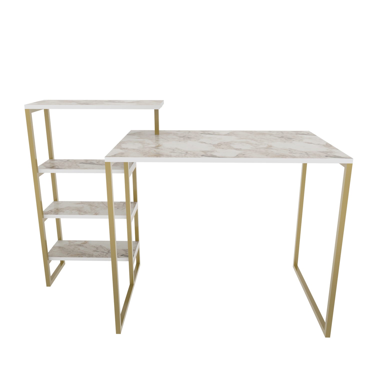 Secretária de Estudo/Escritório Moderna em Ouro, 133 cm x 60 cm x 76,8 cm | Painel de Partículas 100% Revestido em Melamina e Estrutura de Metal, 18 mm de Espessura | Design Elegante e Glamouroso para Escritório em Casa