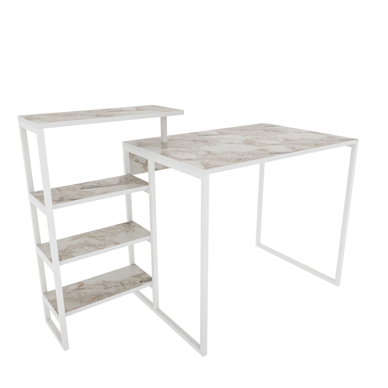 Secretária de Estudo/Escritório Moderna, Branca, 133 x 60 x 76,8 cm | Painel de Partículas 100% Revestido em Melamina, 18 mm de Espessura, Estrutura de Metal Resistente | Elegante e Funcional para Escritório em Casa