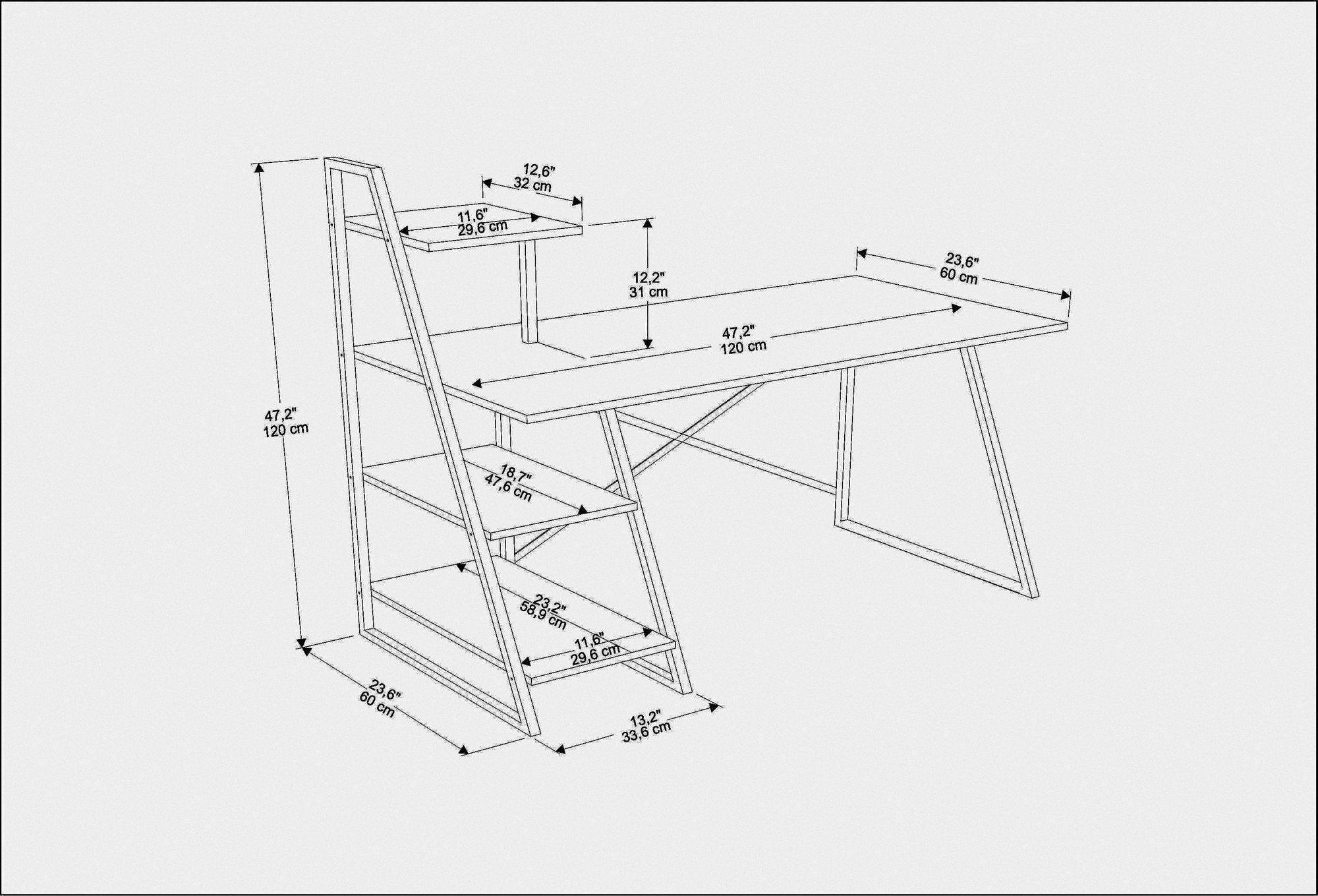 Secretária de Estudo/Escritório Moderna, Preto Antracite, 120 x 60 x 120 cm | Painel de Partículas 100% Revestido em Melamina, 18 mm de Espessura, Estrutura de Metal Resistente | Elegante e Funcional para Escritório em Casa