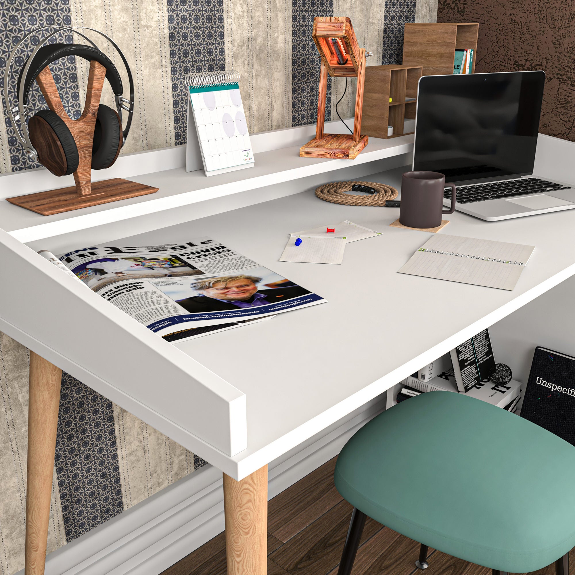 Secretária de Estudo/Escritório Moderna, Branca, 121,8 x 59 x 88,3 cm | Painel de Partículas 100% Revestido em Melamina, 18 mm de Espessura | Design Escandinavo para Casa e Escritório