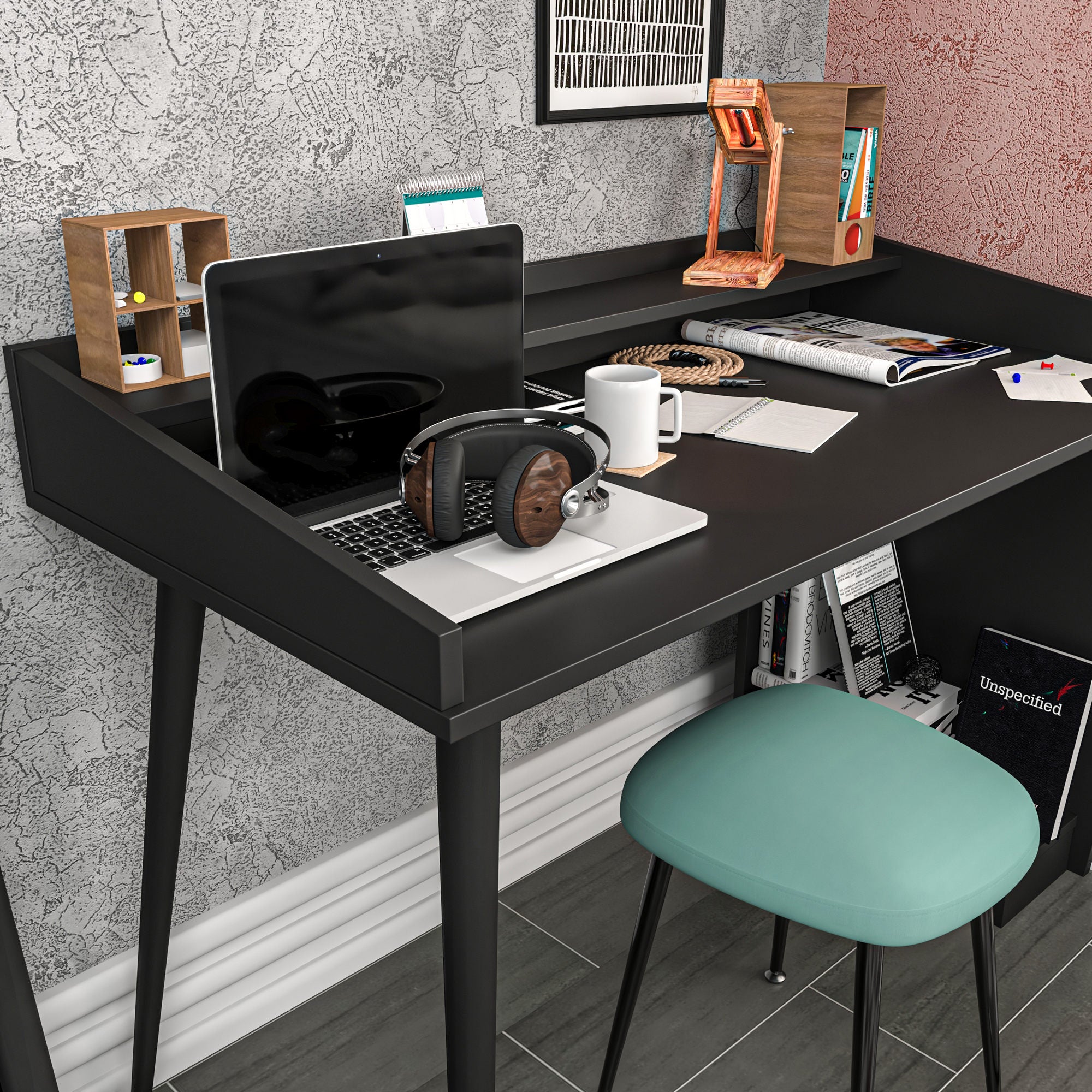 Secretária de Estudo/Escritório Preta Moderna, 121,8 x 59 x 88,3 cm | Painel de Partículas 100% Revestido em Melamina, 18 mm de Espessura | Elegante e Funcional para Uso Doméstico ou Hoteleiro