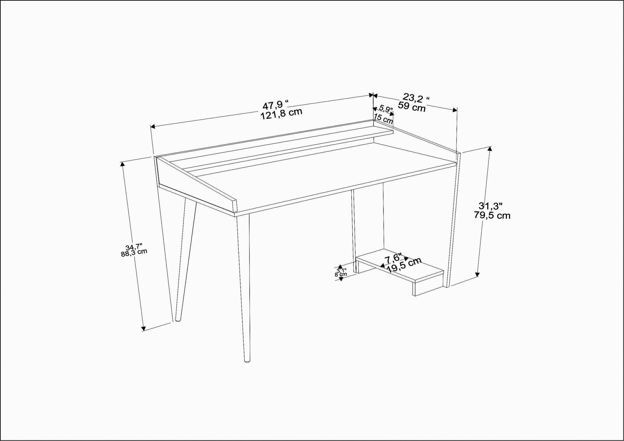 Secretária de Estudo/Escritório Preta Moderna, 121,8 x 59 x 88,3 cm | Painel de Partículas 100% Revestido em Melamina, 18 mm de Espessura | Elegante e Funcional para Uso Doméstico ou Hoteleiro