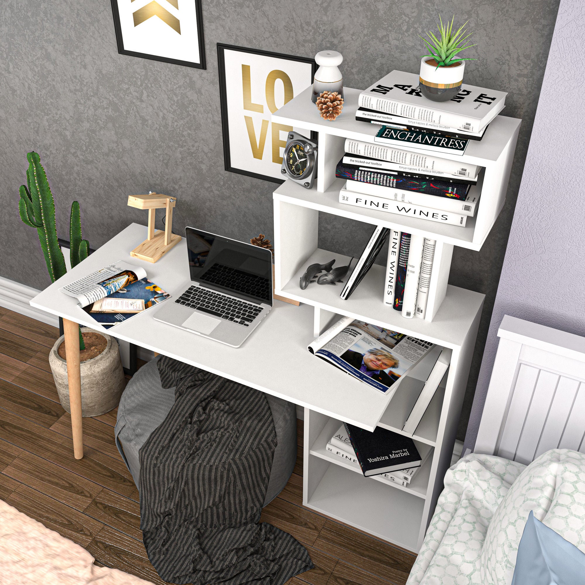 Secretária de Estudo/Escritório Moderna, Branca, 133 x 55 x 146,4 cm | Painel de Partículas 100% Revestido em Melamina, 18 mm de Espessura | Elegante e Funcional para Escritório e Estudo em Casa