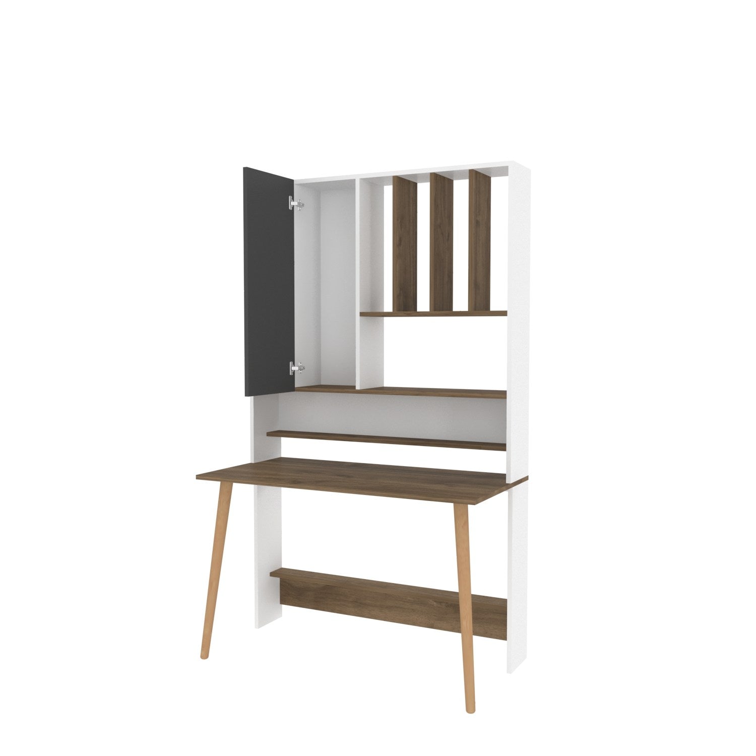 Secretária de Estudo/Escritório Moderna, Branca e Nogueira, 120 x 60 x 196,6 cm | Painel de Partículas 100% Revestido em Melamina, 18 mm de Espessura | Elegante e Funcional para Escritório em Casa