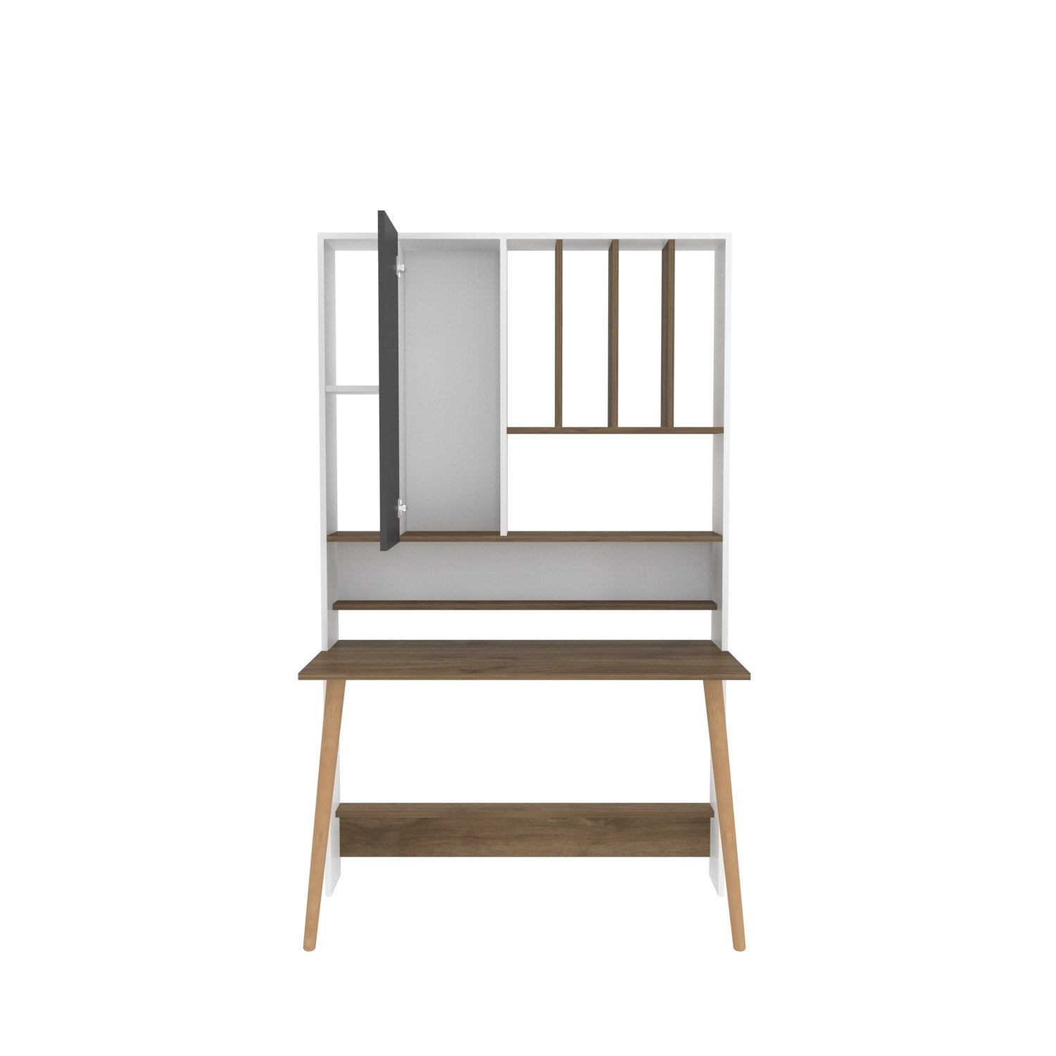 Secretária de Estudo/Escritório Moderna, Branca e Nogueira, 120 x 60 x 196,6 cm | Painel de Partículas 100% Revestido em Melamina, 18 mm de Espessura | Elegante e Funcional para Escritório em Casa