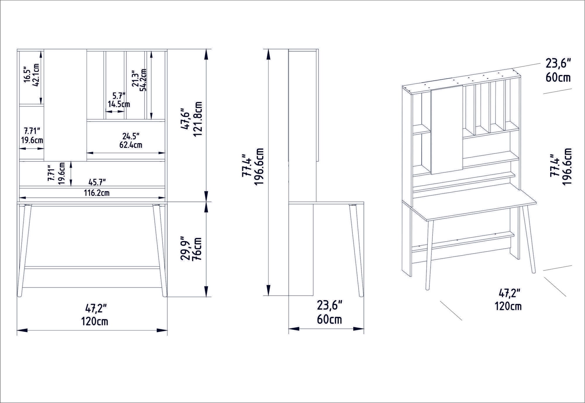 Secretária de Estudo/Escritório Moderna, Branca e Carvalho, 120 x 60 x 196,6 cm | Painel de Partículas 100% Revestido em Melamina, 18 mm de Espessura | Elegante e Funcional para Escritório em Casa