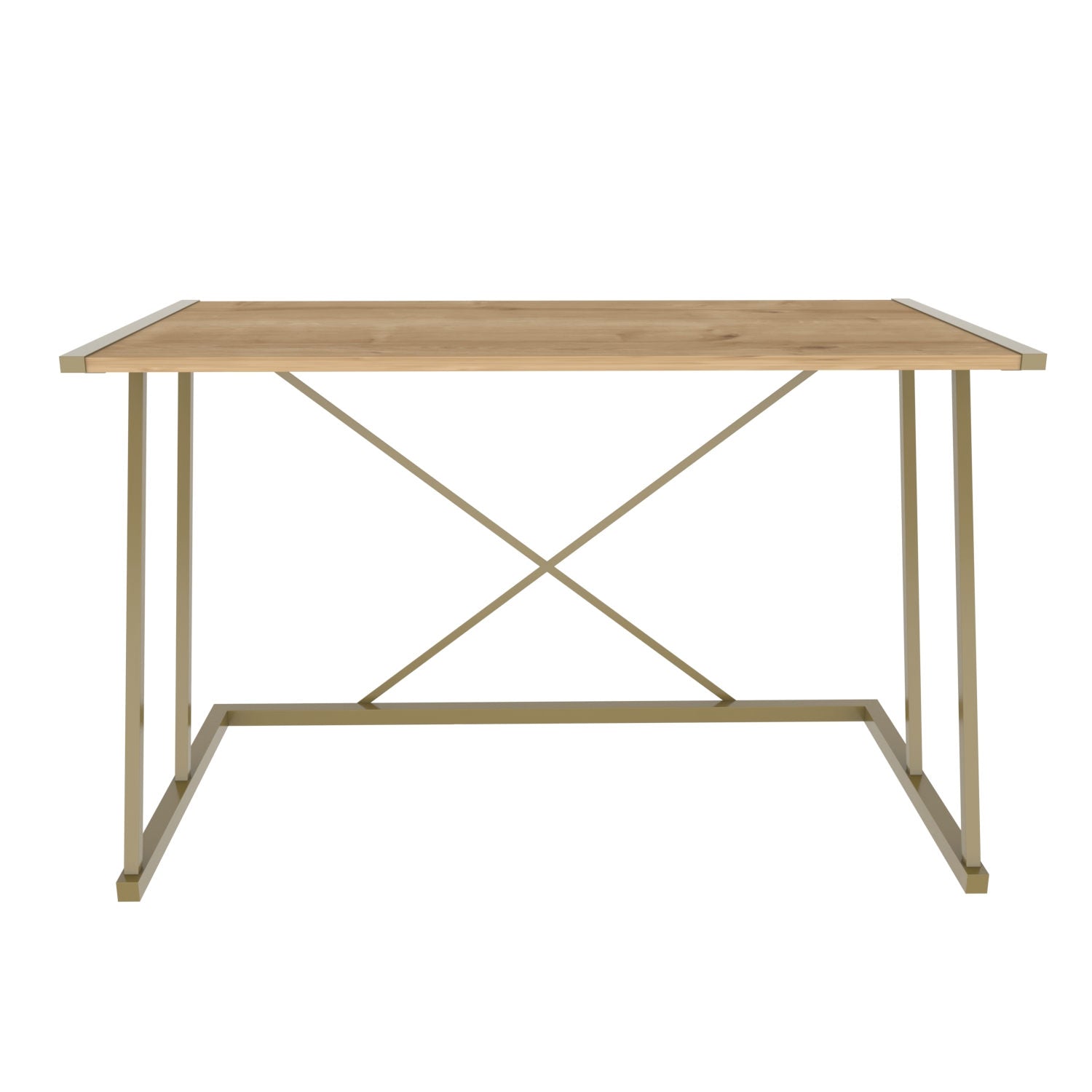 Secretária de Estudo/Escritório Moderna, Dourado e Carvalho, 114 x 60 x 75 cm | Painel de Partículas 100% Revestido em Melamina, 18 mm de Espessura, Estrutura de Metal Resistente | Design Glamouroso para Casa e Escritório