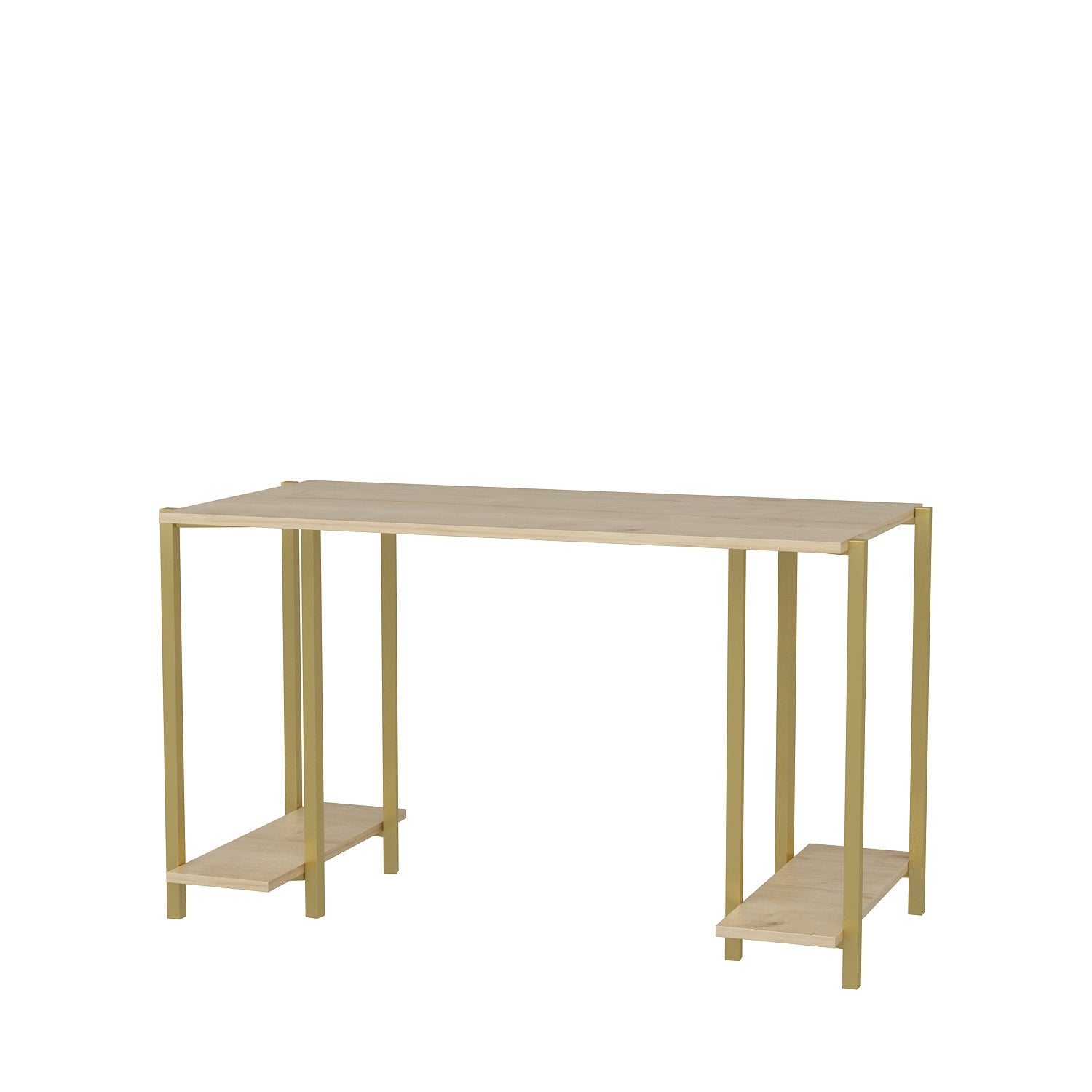Secretária de Estudo/Escritório Moderna, Dourado e Carvalho, 125,2 x 60 x 73,8 cm | Painel de Partículas 100% Revestido em Melamina, 18 mm de Espessura | Design Elegante para Casa e Escritório