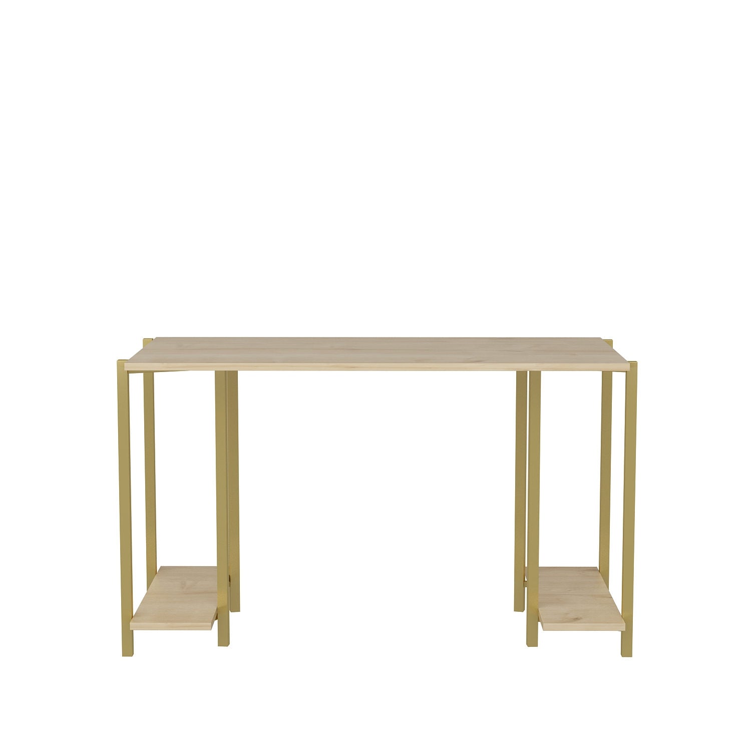 Secretária de Estudo/Escritório Moderna, Dourado e Carvalho, 125,2 x 60 x 73,8 cm | Painel de Partículas 100% Revestido em Melamina, 18 mm de Espessura | Design Elegante para Casa e Escritório