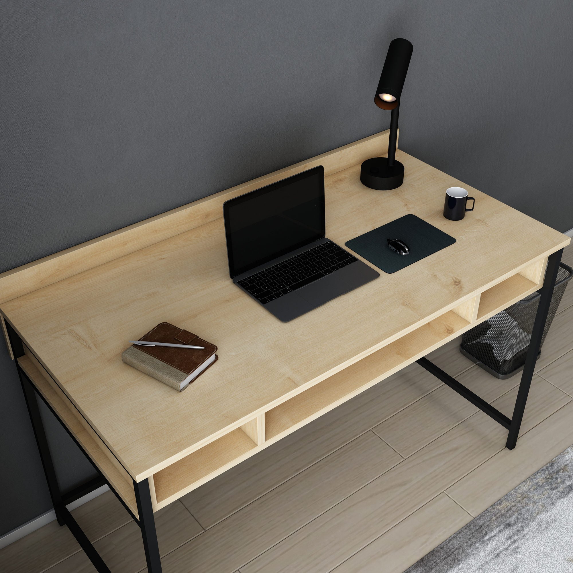 Secretária de Estudo/Escritório Moderna, Preta e Carvalho, 120 x 60 x 74,8 cm | Painel de Partículas 100% Revestido em Melamina, 18 mm de Espessura | Elegante e Funcional para Casa ou Escritório