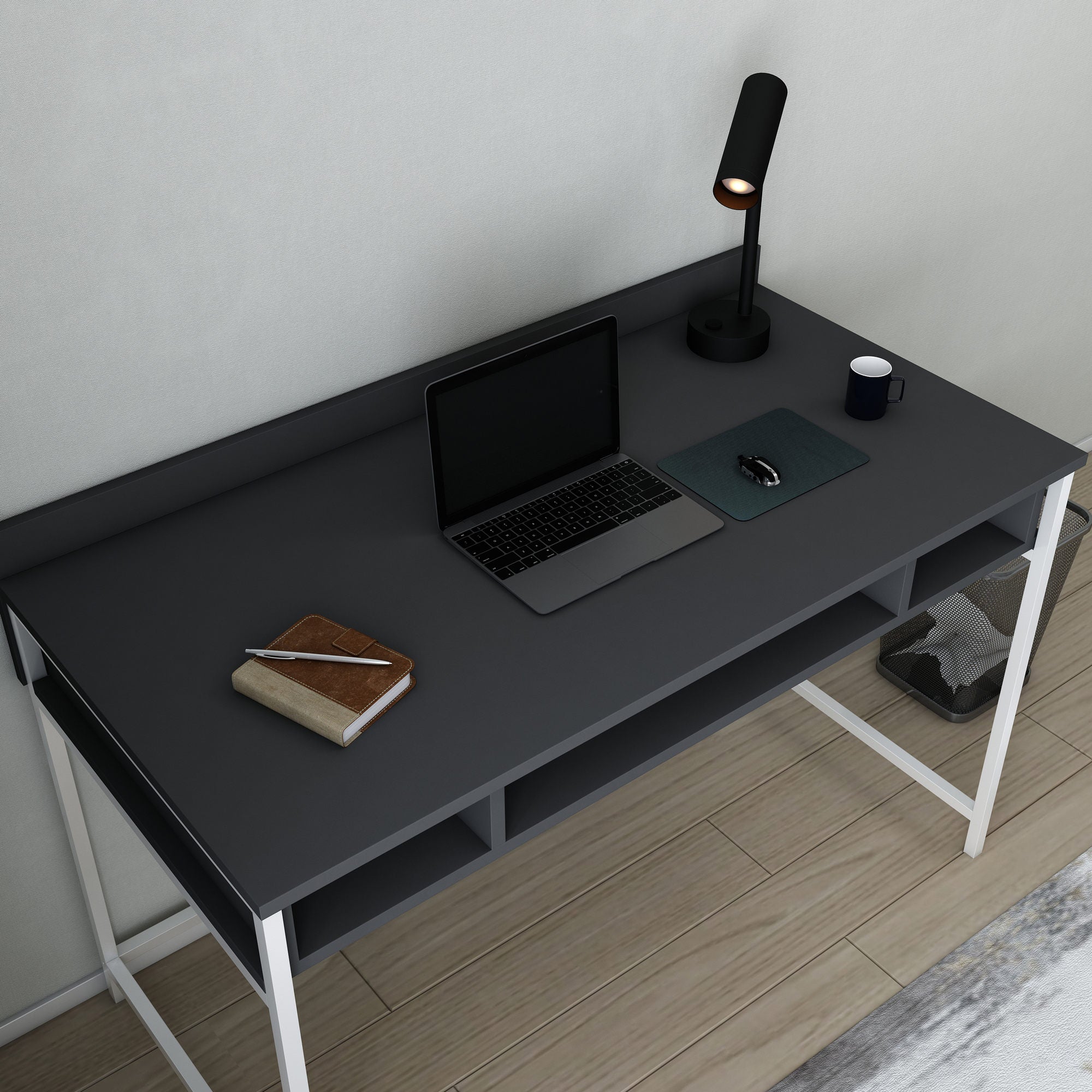 Secretária de Estudo/Escritório Moderna, Branca e Antracite, 120 x 60 x 74,8 cm | Painel de Partículas 100% Revestido em Melamina, 18 mm de Espessura | Elegante e Funcional para Casa ou Hotel