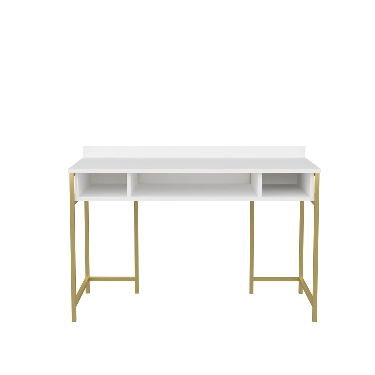 Secretária de Estudo/Escritório Moderna, Dourada e Branca, 120 x 60 x 74,8 cm | Painel de Partículas 100% Revestido em Melamina, 18 mm de Espessura | Design Glamouroso para Casa e Escritório