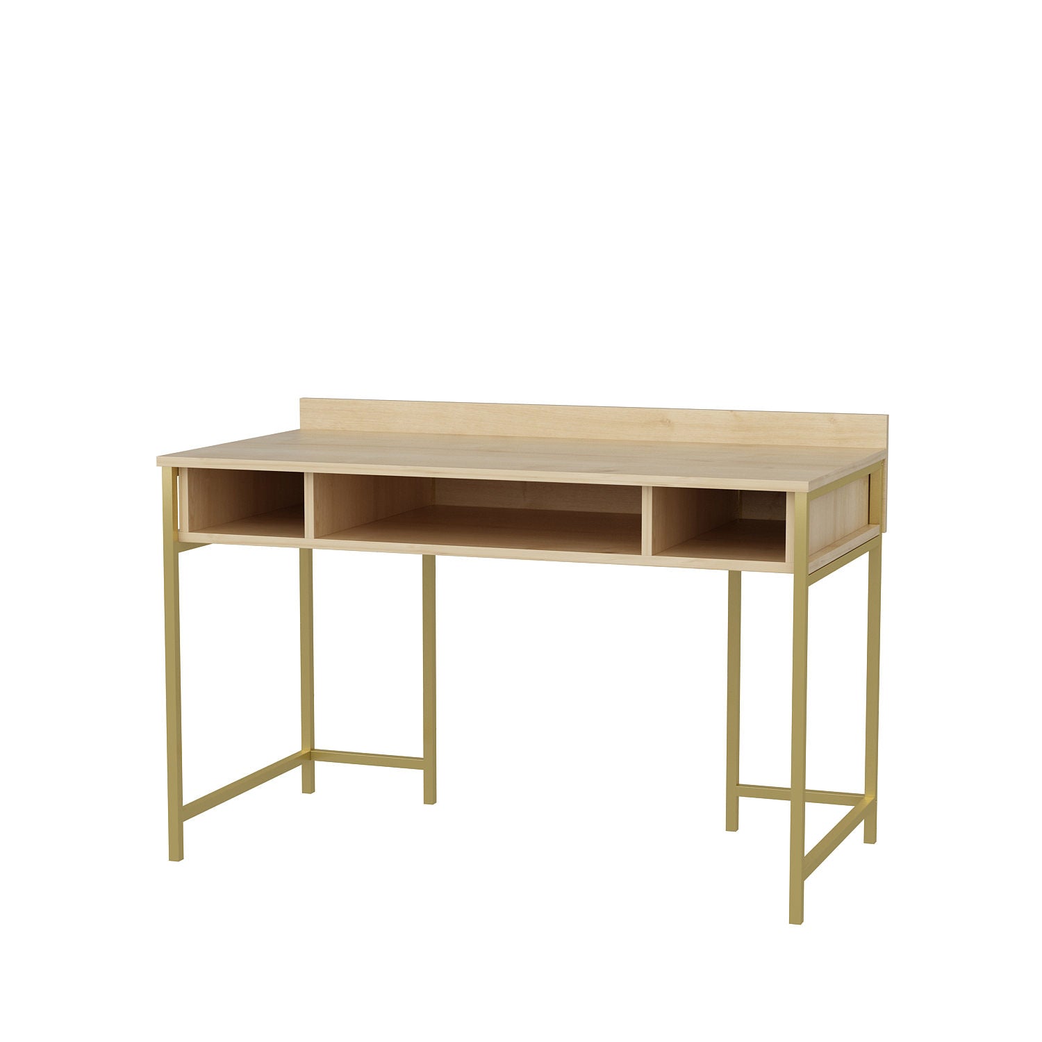 Secretária de Estudo/Escritório Moderna, Dourado e Carvalho, 120 x 60 x 74,8 cm | Painel de Partículas 100% Revestido em Melamina, 18 mm de Espessura | Design Glamouroso para Casa e Escritório