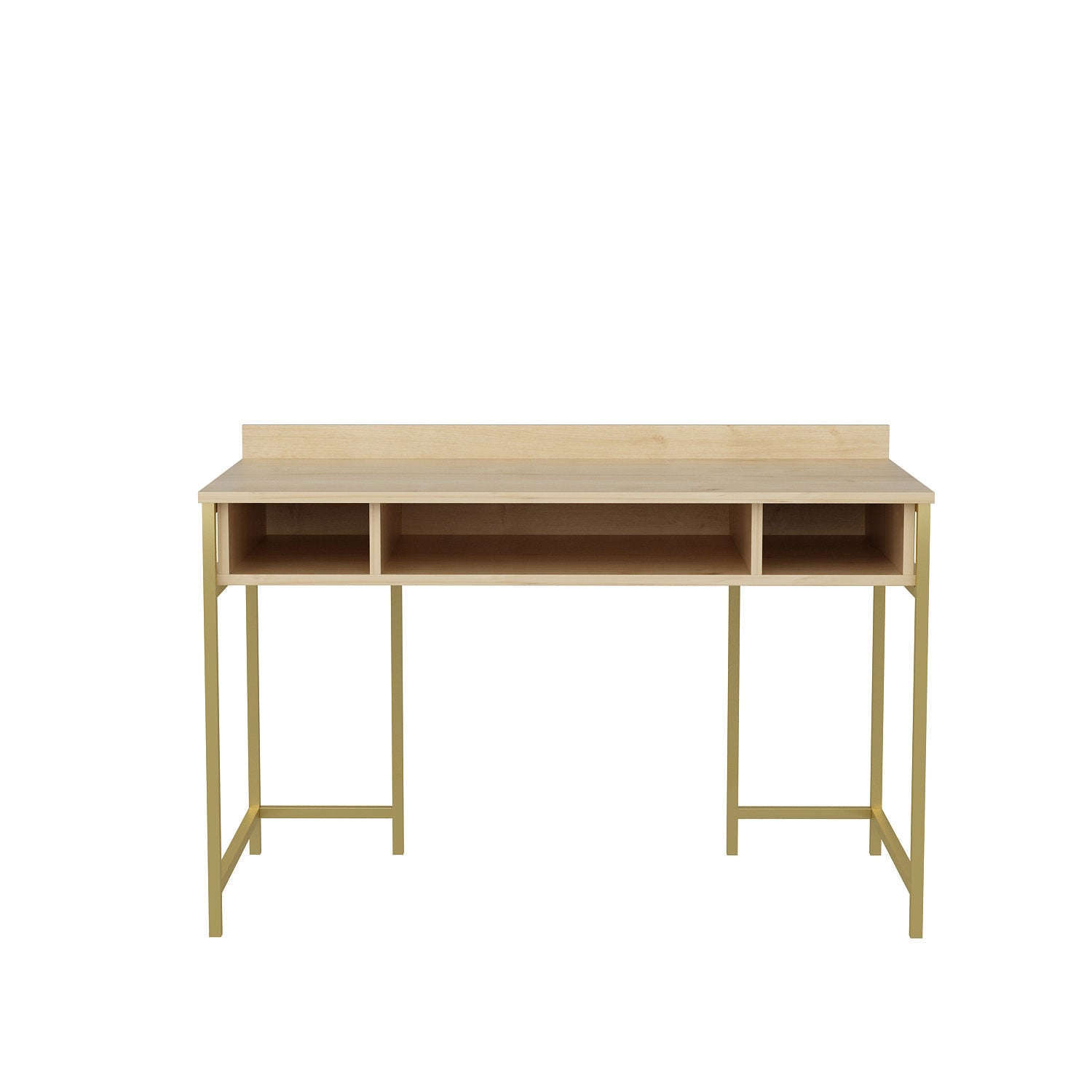 Secretária de Estudo/Escritório Moderna, Dourado e Carvalho, 120 x 60 x 74,8 cm | Painel de Partículas 100% Revestido em Melamina, 18 mm de Espessura | Design Glamouroso para Casa e Escritório