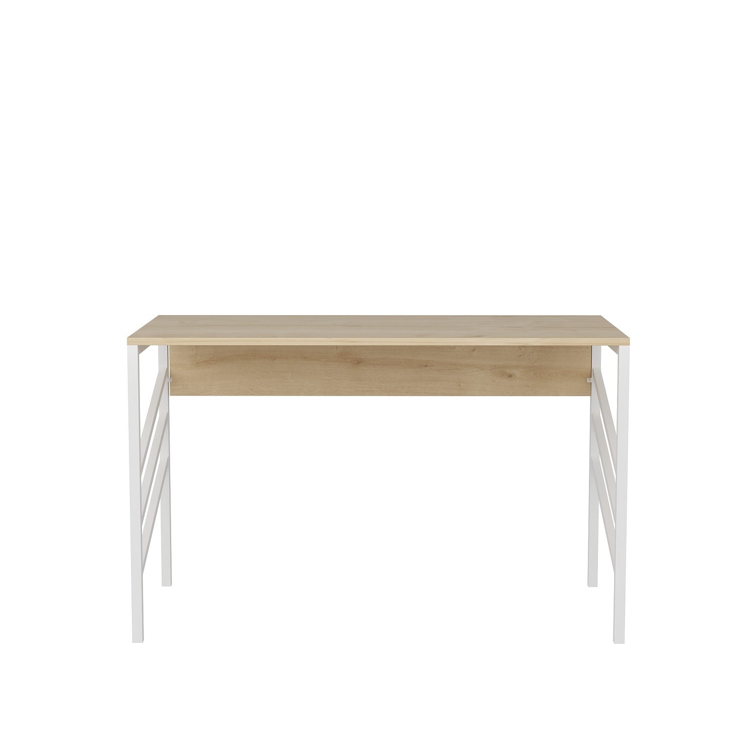 Secretária de Estudo/Escritório Moderna, Branca e Carvalho, 120 x 60 x 74,8 cm | Painel de Partículas 100% Revestido em Melamina, 18 mm de Espessura | Elegante e Funcional para Uso Doméstico ou Hoteleiro