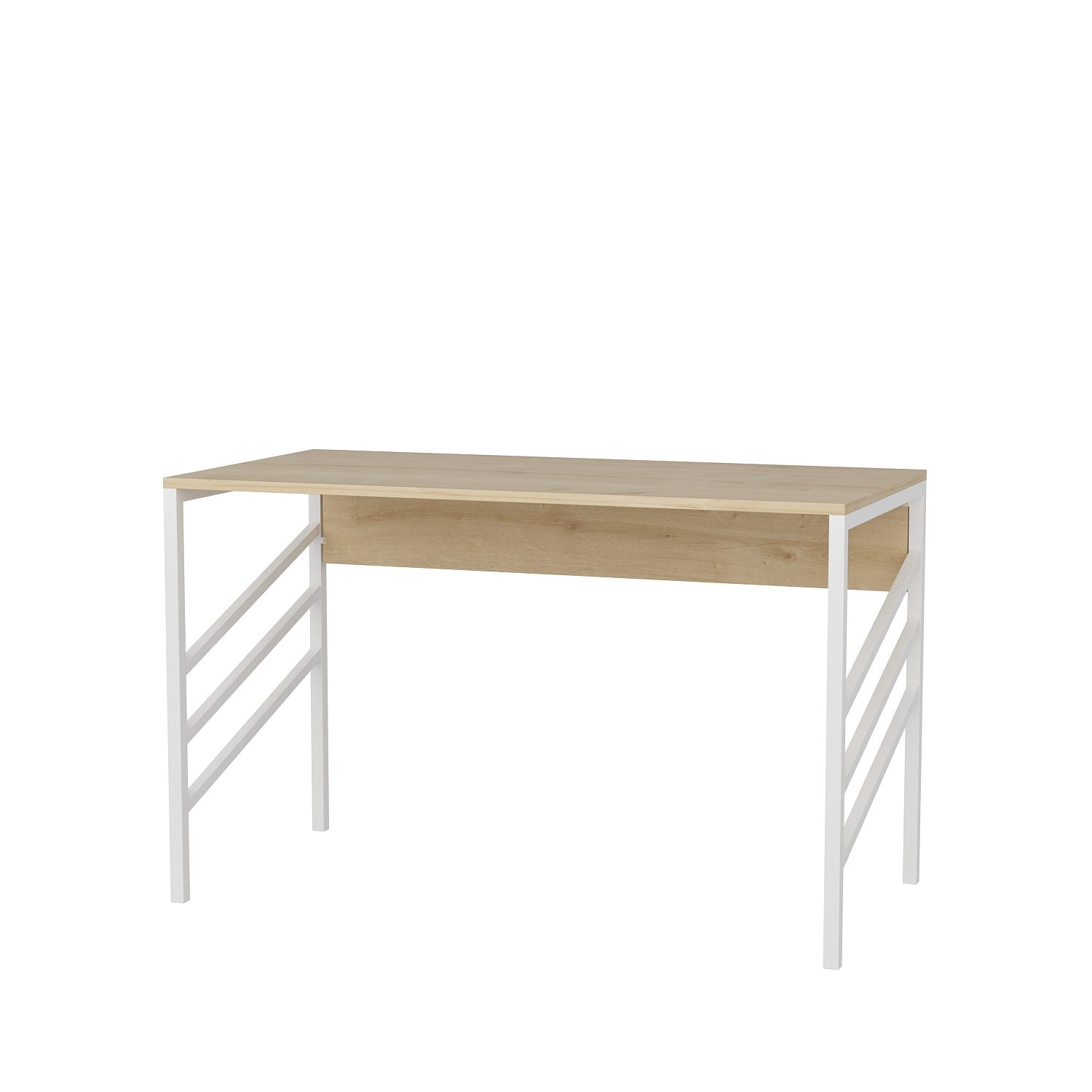 Secretária de Estudo/Escritório Moderna, Branca e Carvalho, 120 x 60 x 74,8 cm | Painel de Partículas 100% Revestido em Melamina, 18 mm de Espessura | Elegante e Funcional para Uso Doméstico ou Hoteleiro