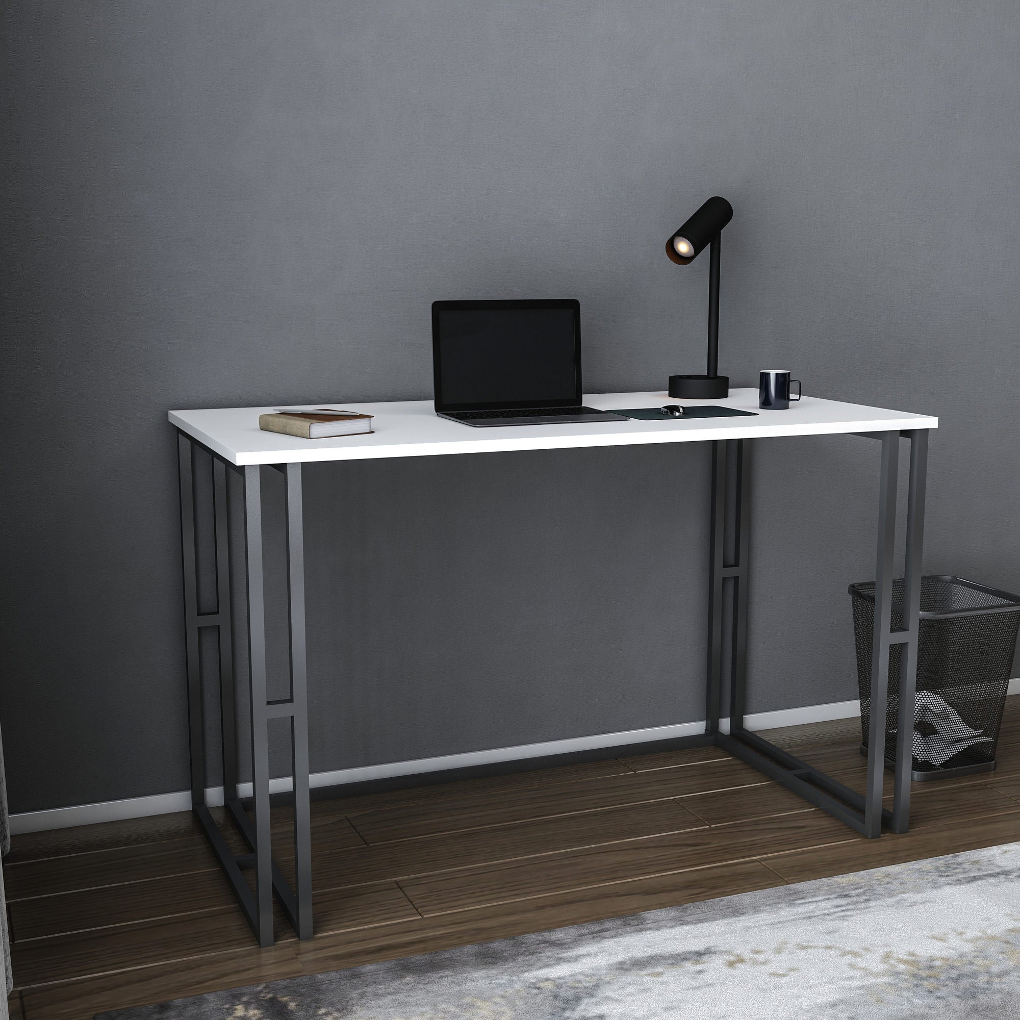 Secretária de Estudo/Escritório Moderna, Preta e Branca, 120 x 60 x 74,8 cm | Painel de Partículas 100% Revestido em Melamina, 18 mm de Espessura | Elegante e Funcional para Uso Doméstico ou Hoteleiro
