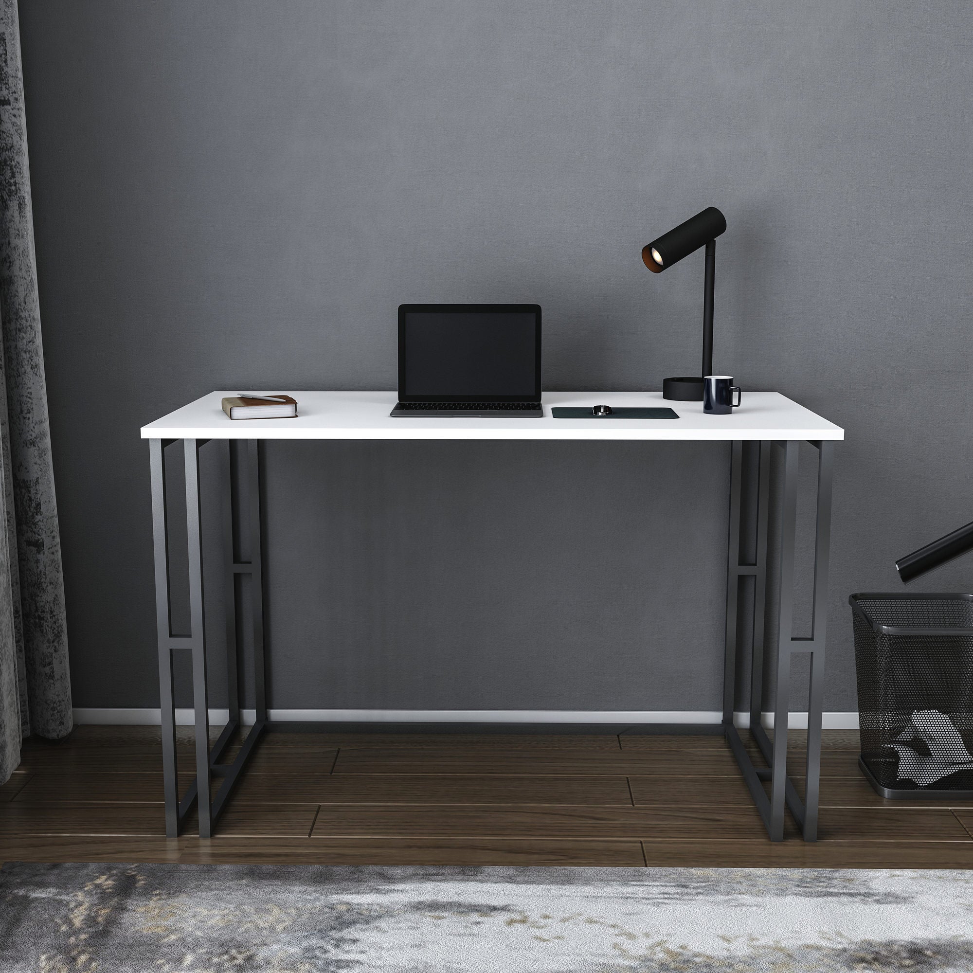 Secretária de Estudo/Escritório Moderna, Preta e Branca, 120 x 60 x 74,8 cm | Painel de Partículas 100% Revestido em Melamina, 18 mm de Espessura | Elegante e Funcional para Uso Doméstico ou Hoteleiro