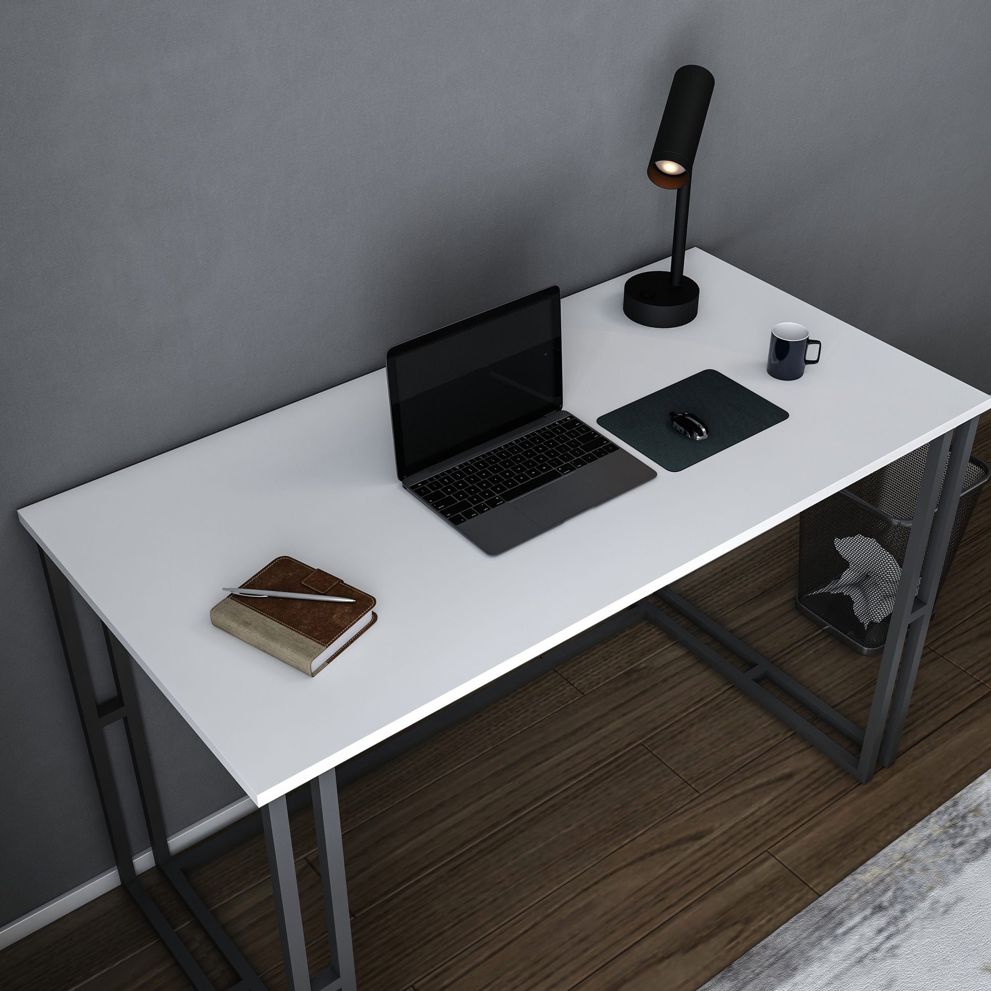 Secretária de Estudo/Escritório Moderna, Preta e Branca, 120 x 60 x 74,8 cm | Painel de Partículas 100% Revestido em Melamina, 18 mm de Espessura | Elegante e Funcional para Uso Doméstico ou Hoteleiro