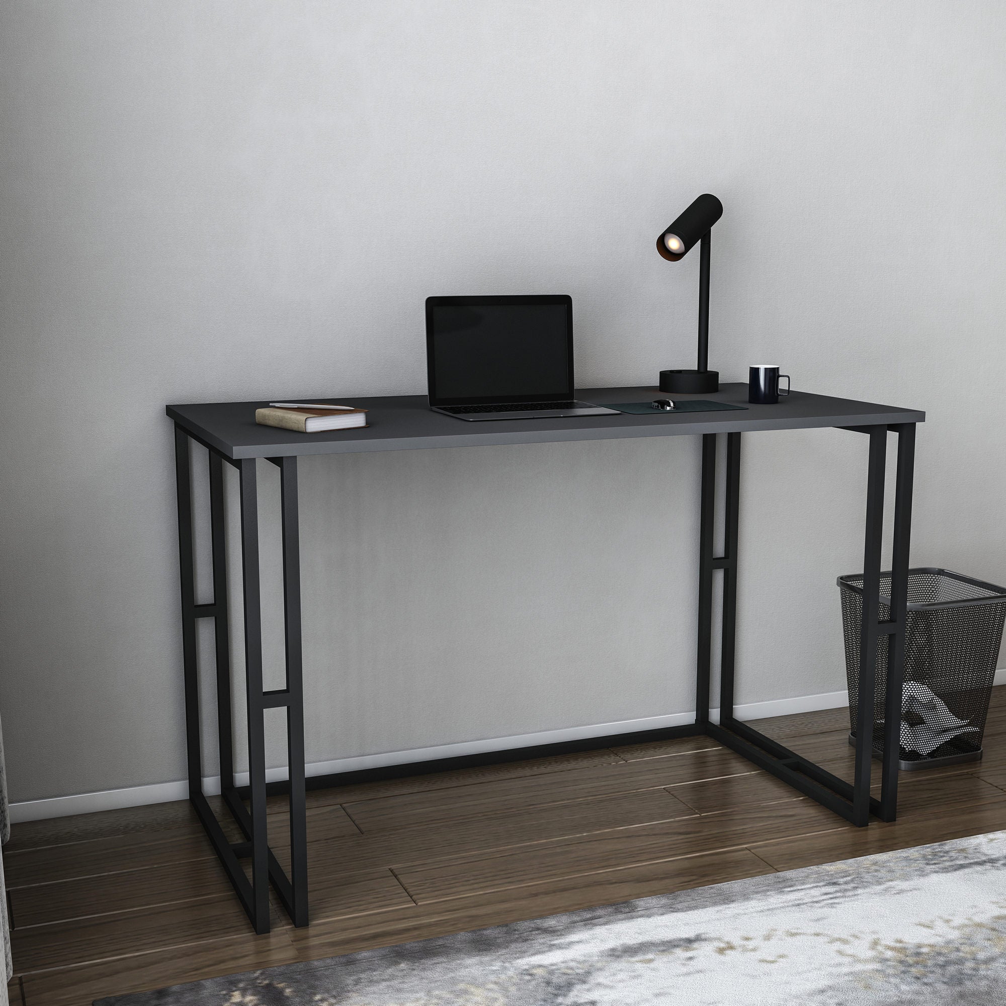 Secretária de Estudo/Escritório Moderna, Preta e Antracite, 120 x 60 x 74,8 cm | Painel de Partículas 100% Revestido em Melamina, 18 mm de Espessura | Elegante e Funcional para Casa ou Escritório