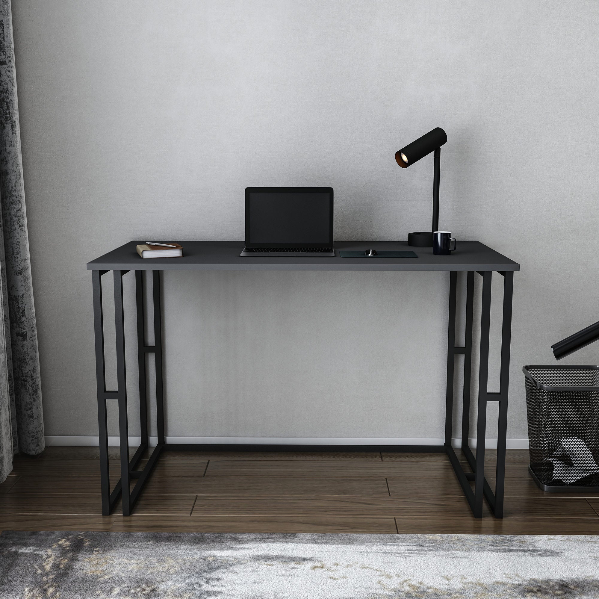 Secretária de Estudo/Escritório Moderna, Preta e Antracite, 120 x 60 x 74,8 cm | Painel de Partículas 100% Revestido em Melamina, 18 mm de Espessura | Elegante e Funcional para Casa ou Escritório